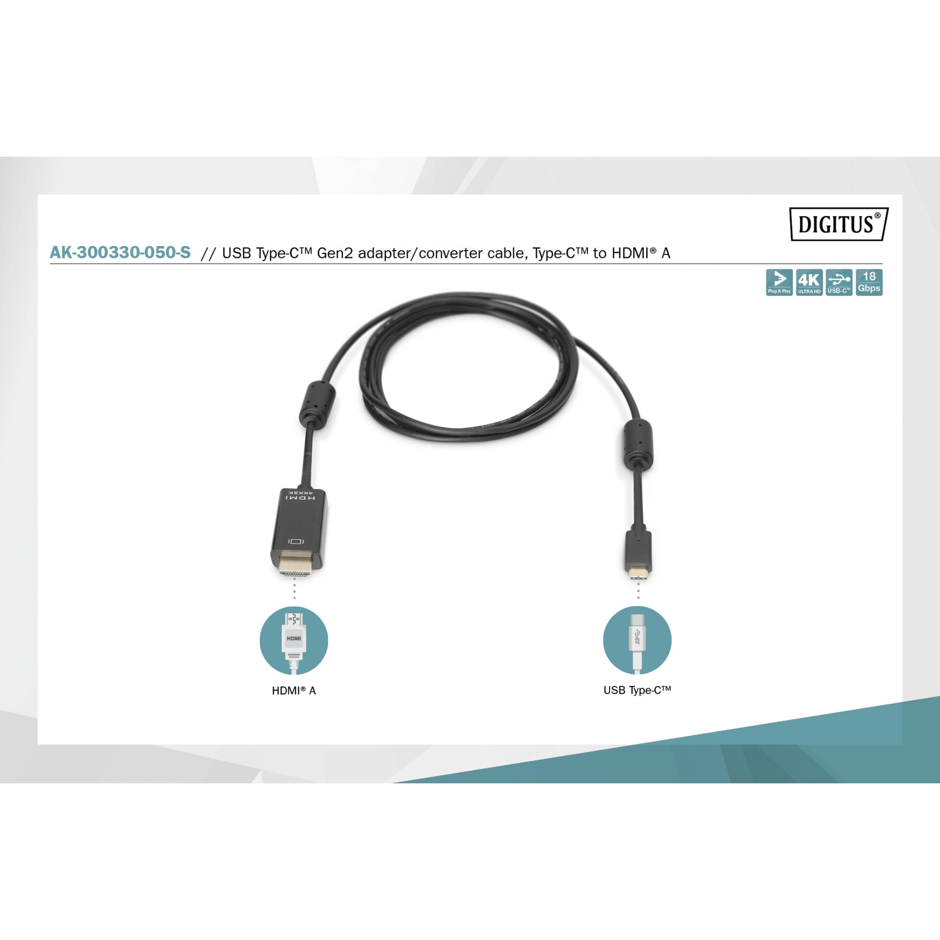 DIGITUS USB Type-CGen2 Adapter-/ Convertercable Type-C to HD