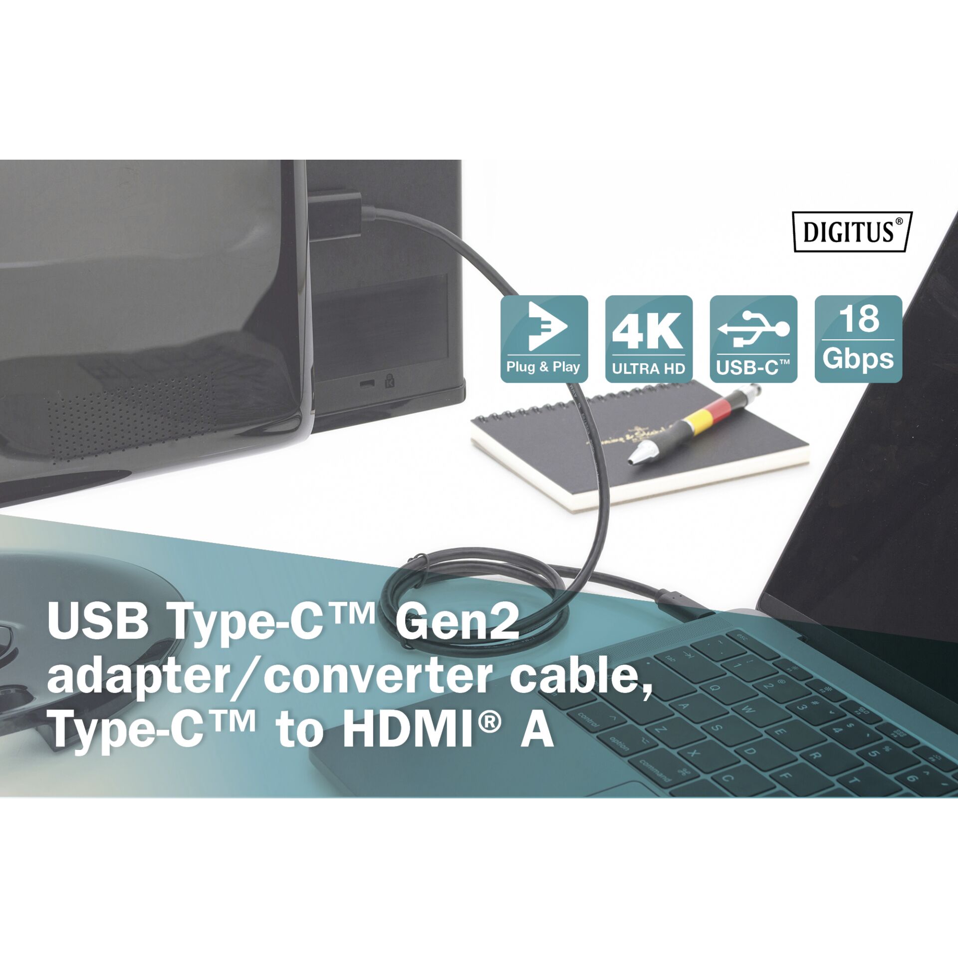 DIGITUS USB Type-CGen2 Adapter-/ Convertercable Type-C to HD