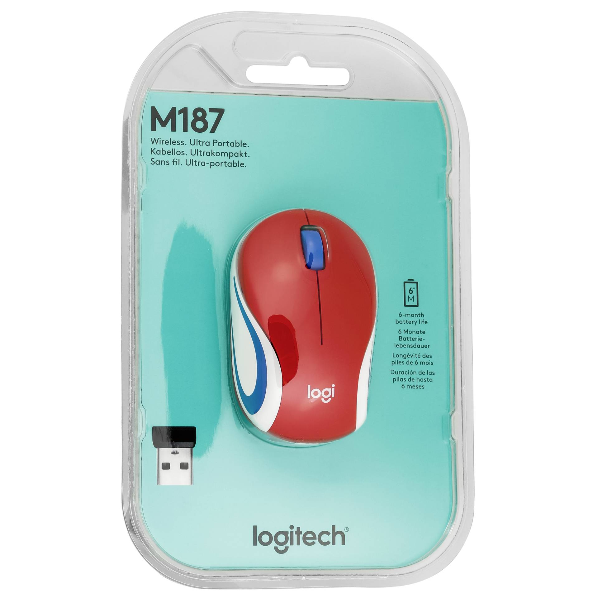 Logitech M 187 cordless Mini Mouse USB rosso