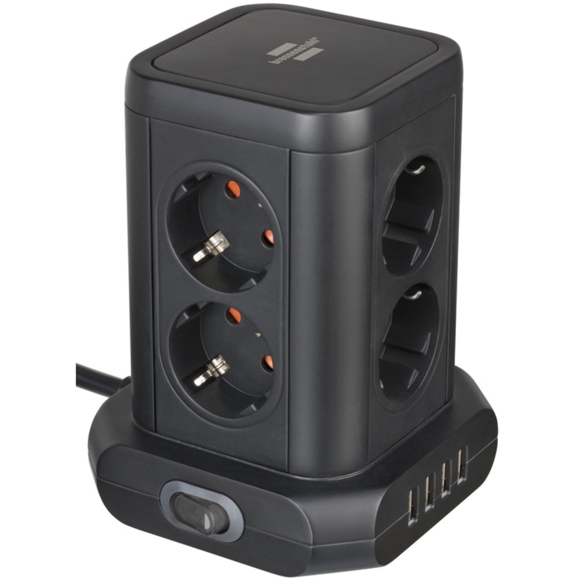 Brennenstuhl Socket Tower 8-fold with 4 USB 2m    black