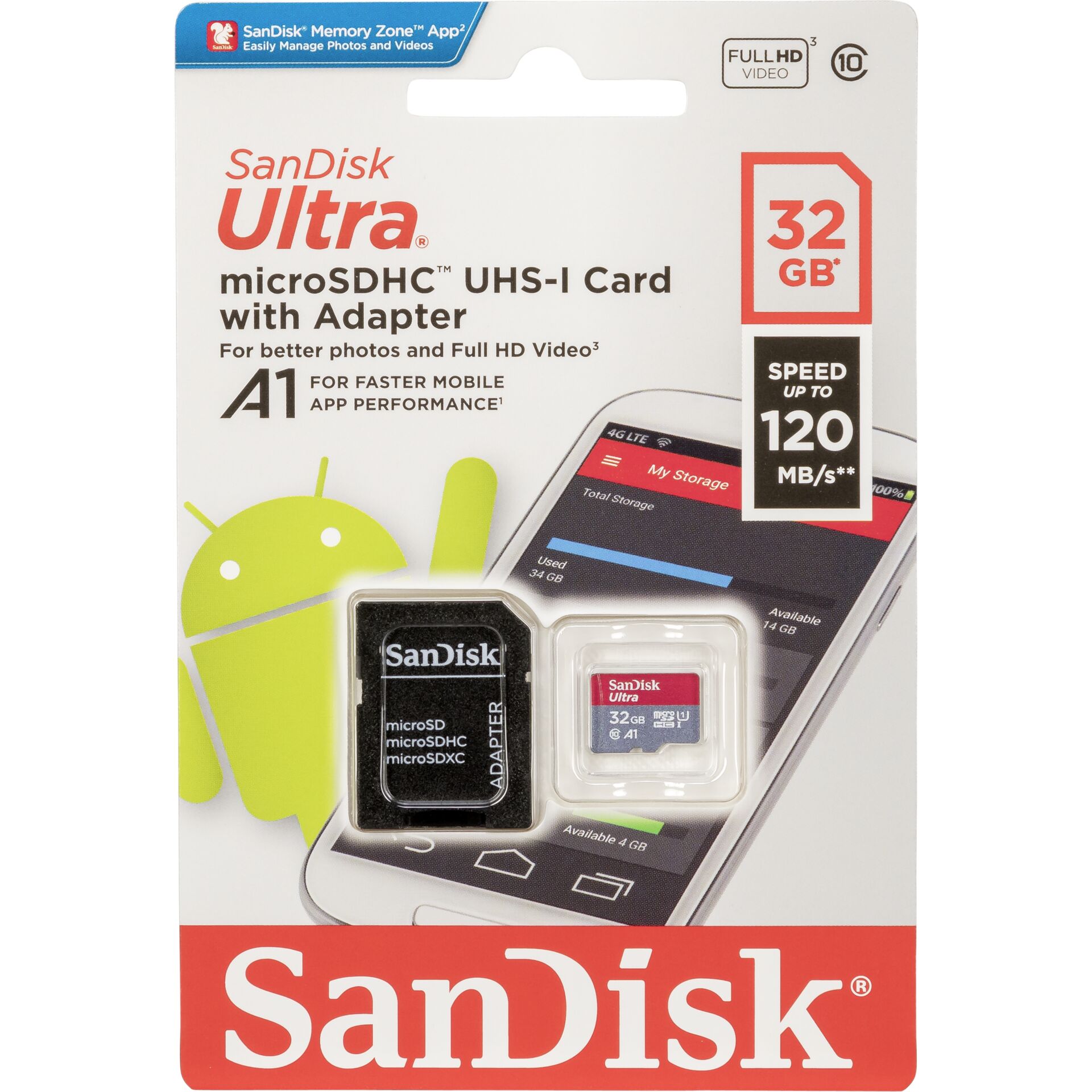SanDisk Ultra microSDHC A1  32GB 120MB/s Adapt.SDSQUA4-032G-
