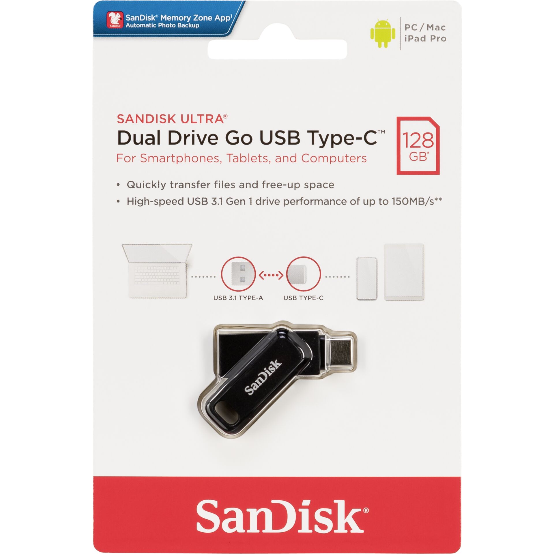 SanDisk Ultra Dual DriveGo 128GB USB Type C Flash SDDDC3-128