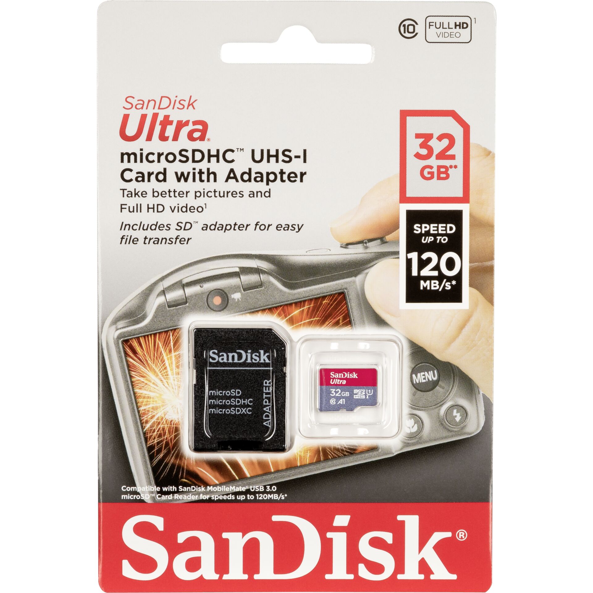 SanDisk Ultra microSDHC     32GB 120MB/s.Adapt.SDSQUA4-032G-