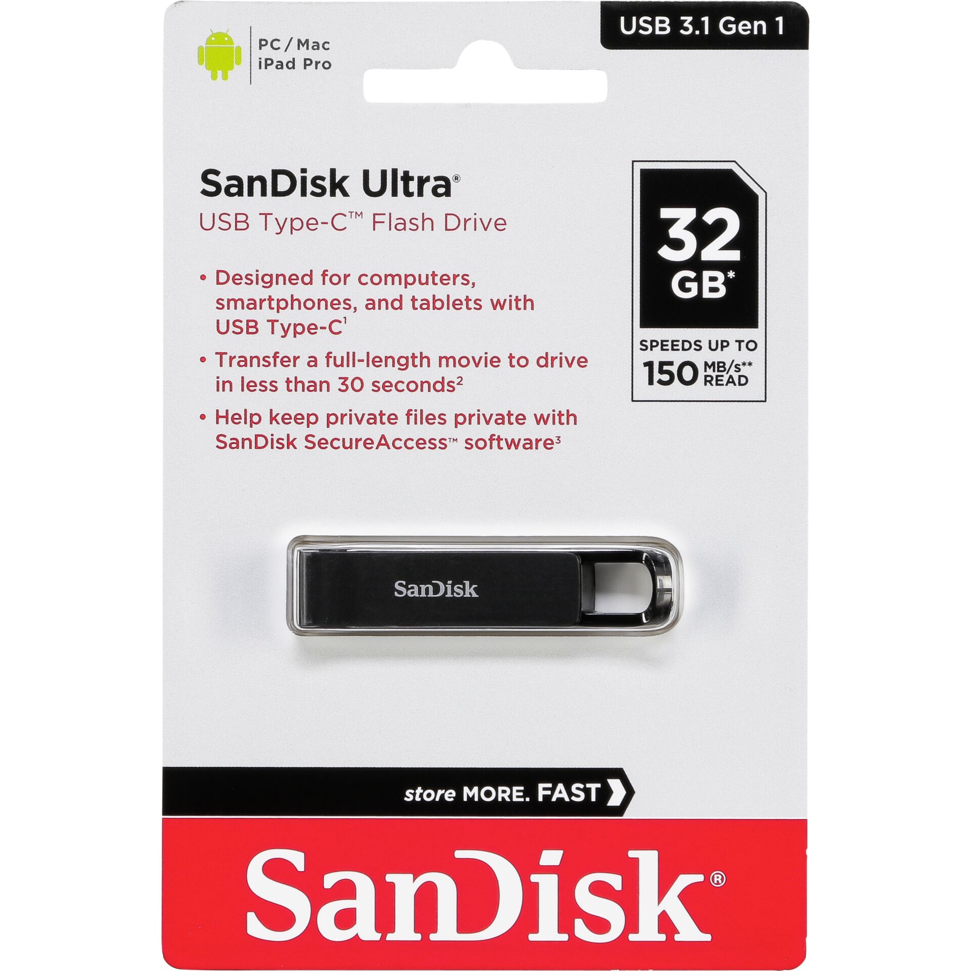 SanDisk Ultra USB Type C    32GB Read 150 MB/s   SDCZ460-032