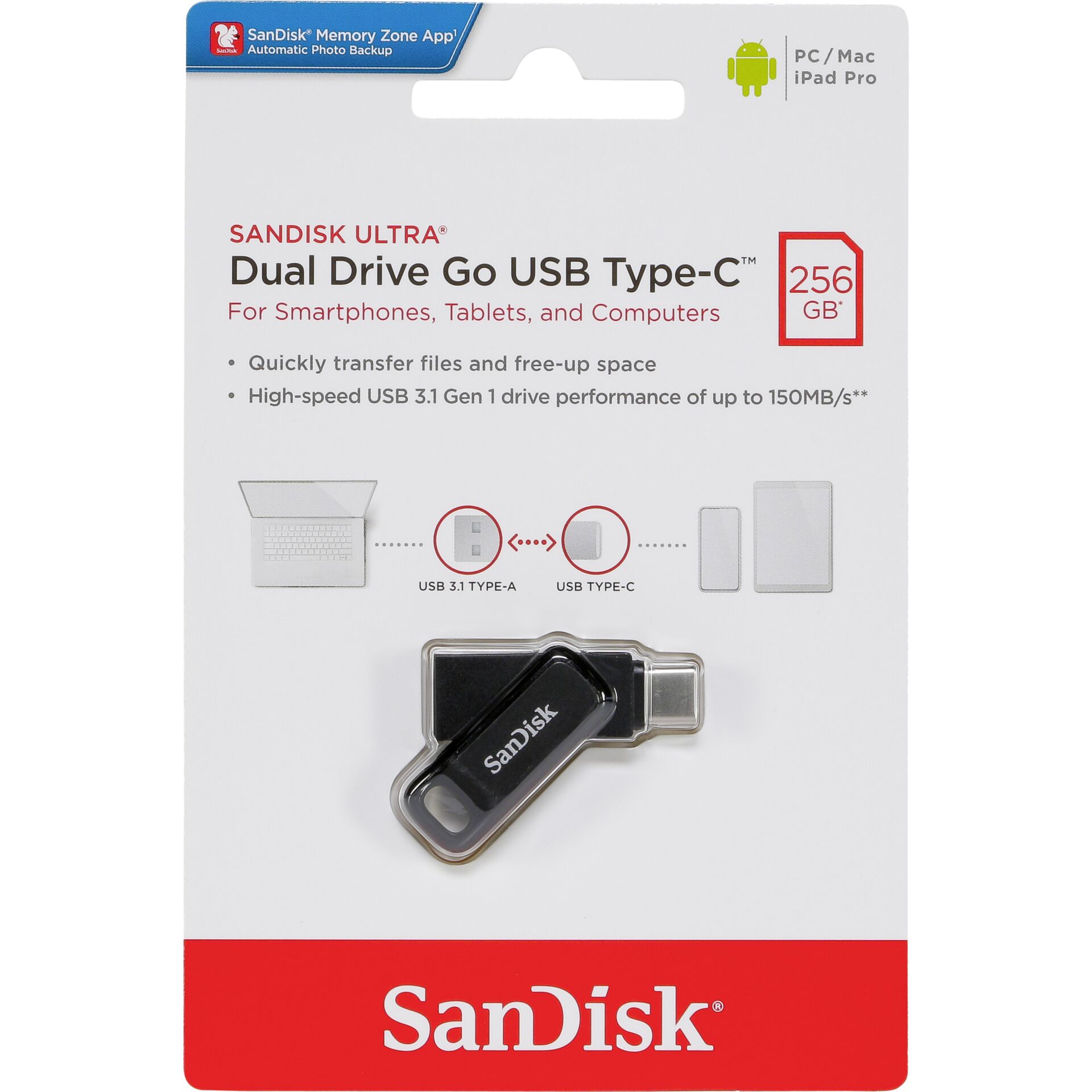 SanDisk Ultra Dual DriveGo 256GB USB Type C Flash SDDDC3-256