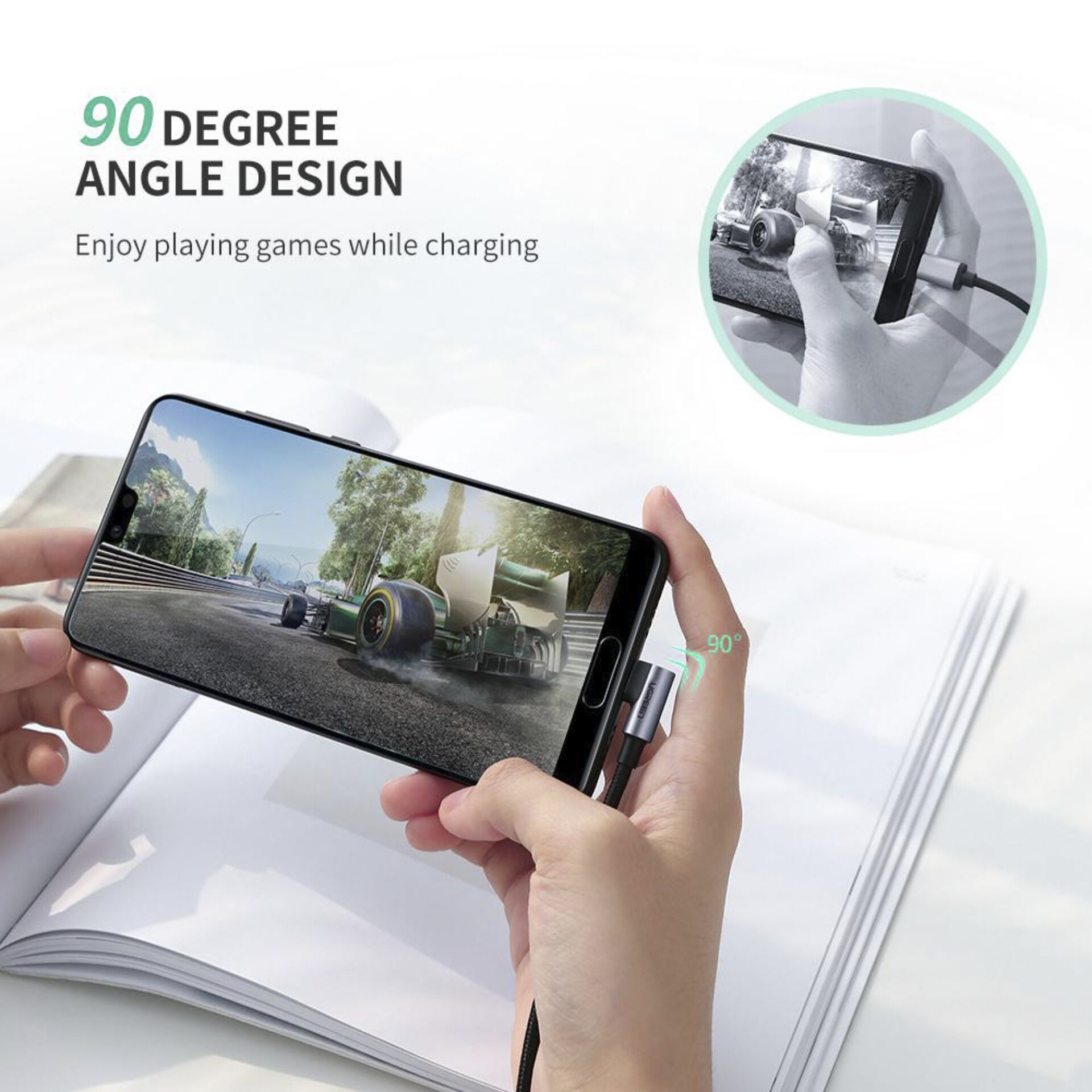 UGREEN Angled USB-C To USB-A Data Cable Black 1M
