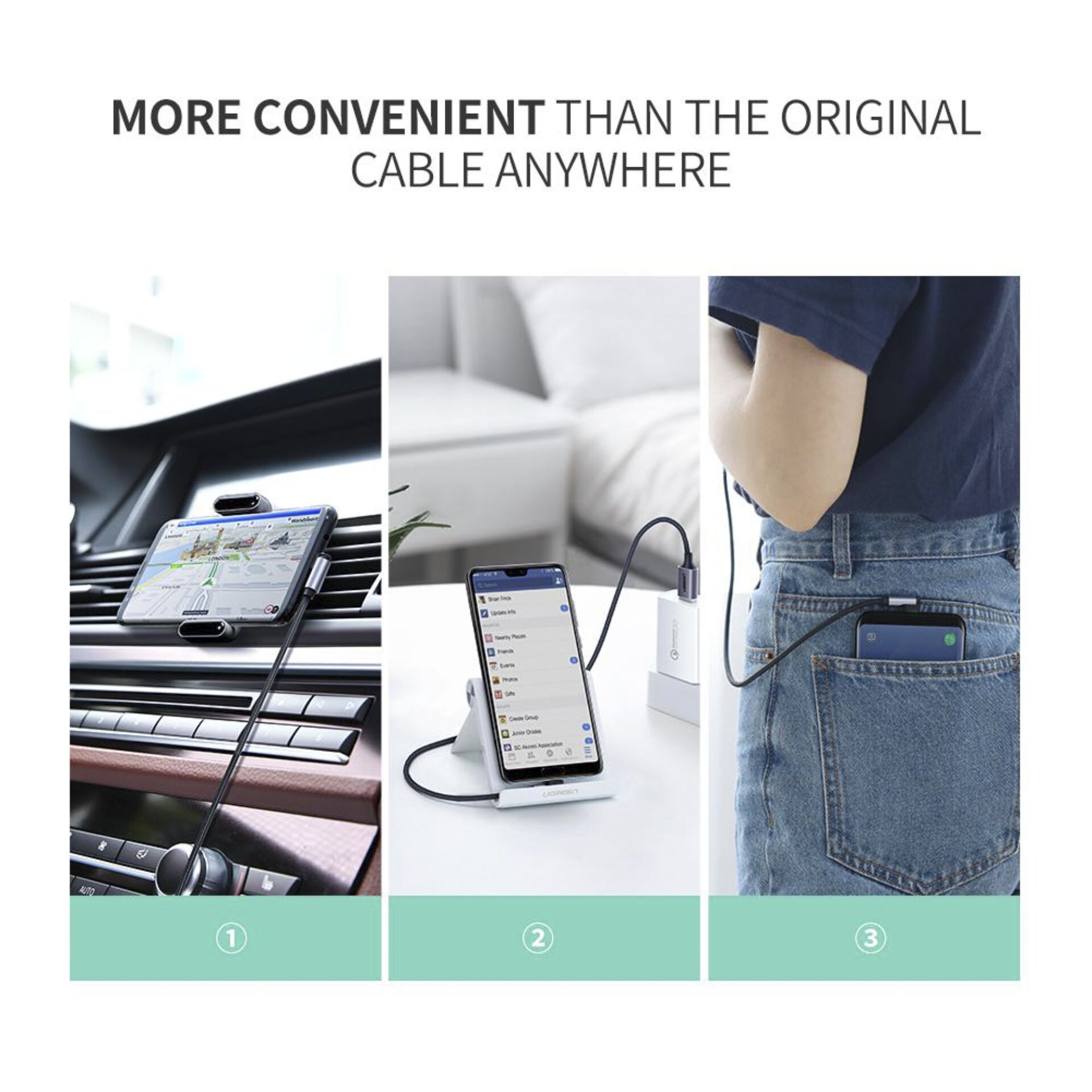 UGREEN Angled USB-C To USB-A Data Cable Black 1M