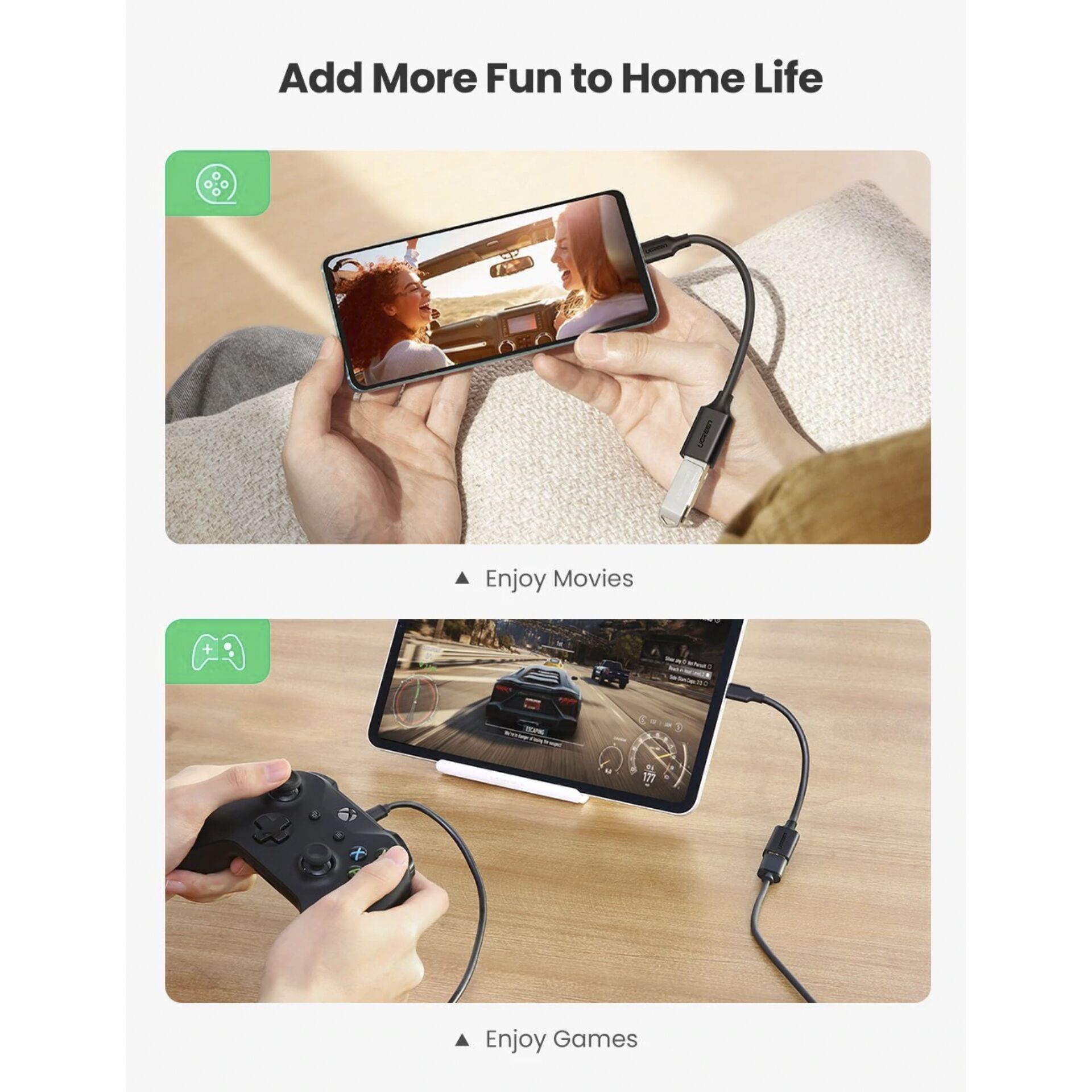 UGREEN tipo C USB 3.0 convert. adatt. nero 150mm