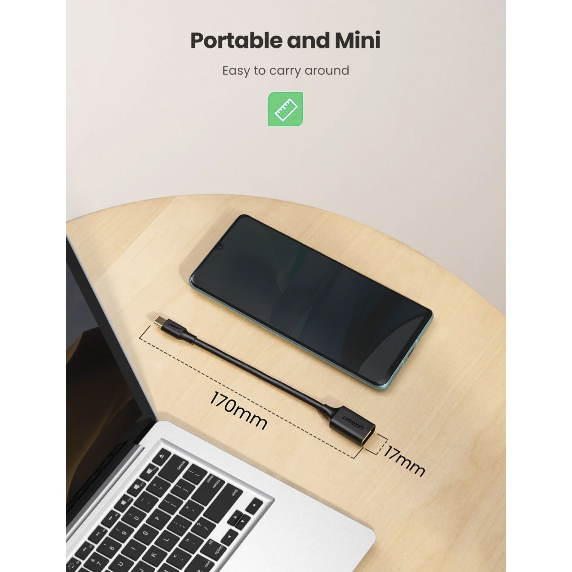 UGREEN tipo C USB 3.0 convert. adatt. nero 150mm