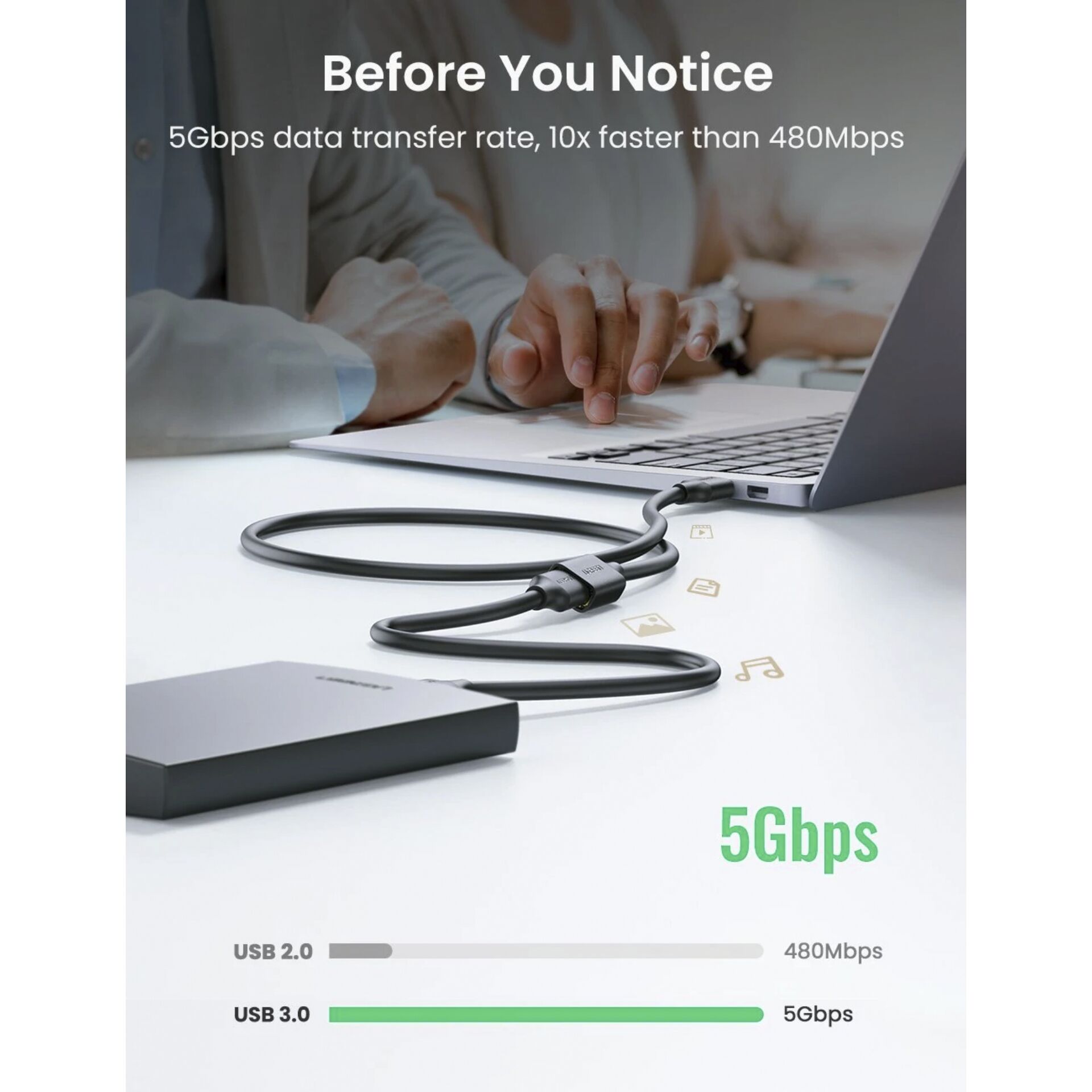 UGREEN USB-A To Female Extension Cable Black 1m