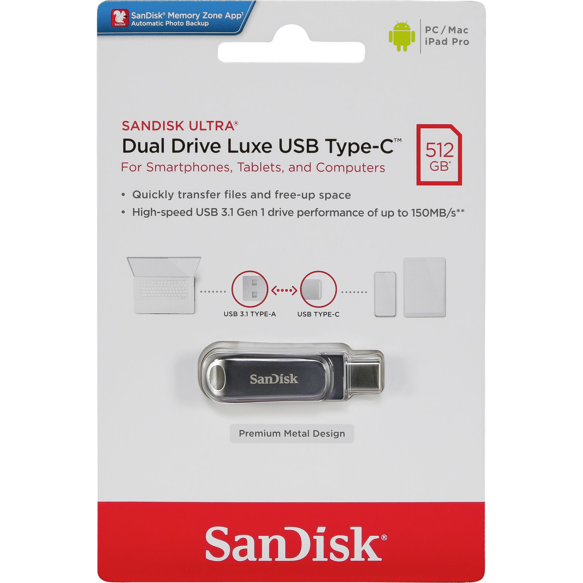 SanDisk Ultra Dual Drive Luxe 512GB USB tipo C SDDDC4-512G-G