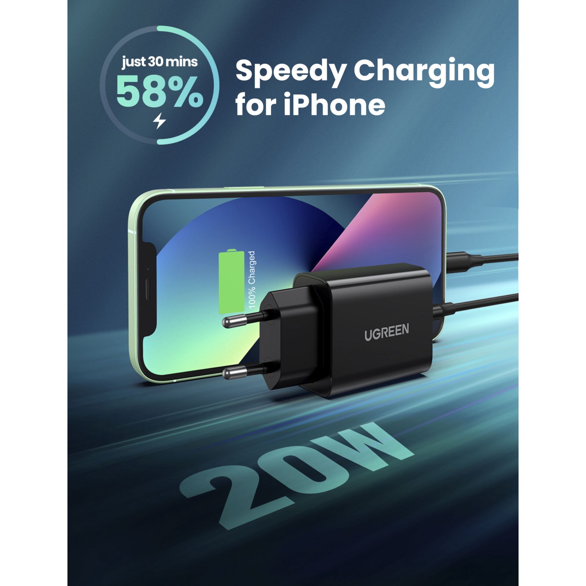 UGREEN USB-C 20W PD caricatore da parete EU nero