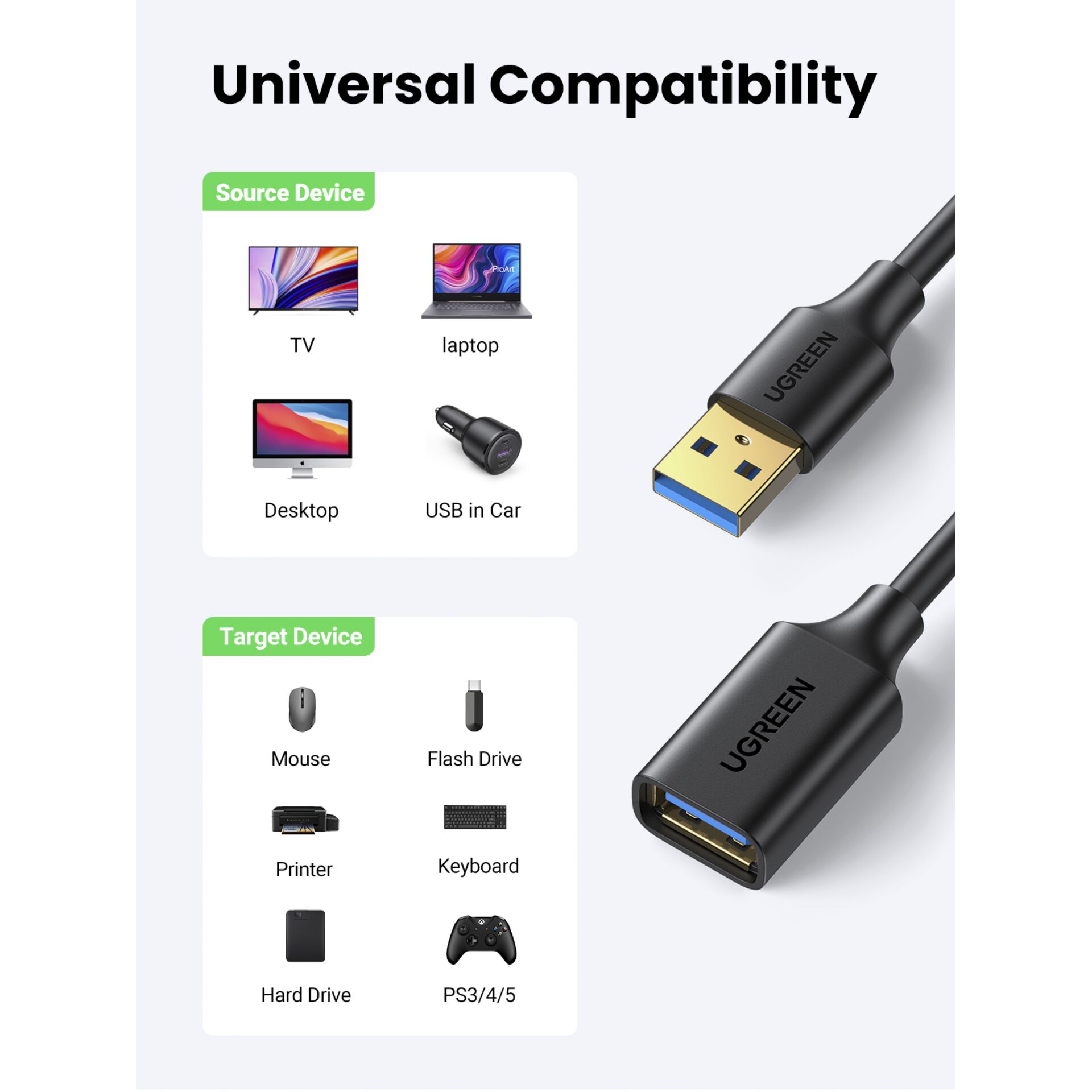 UGREEN USB-A To Female Extension Cable Black 3m