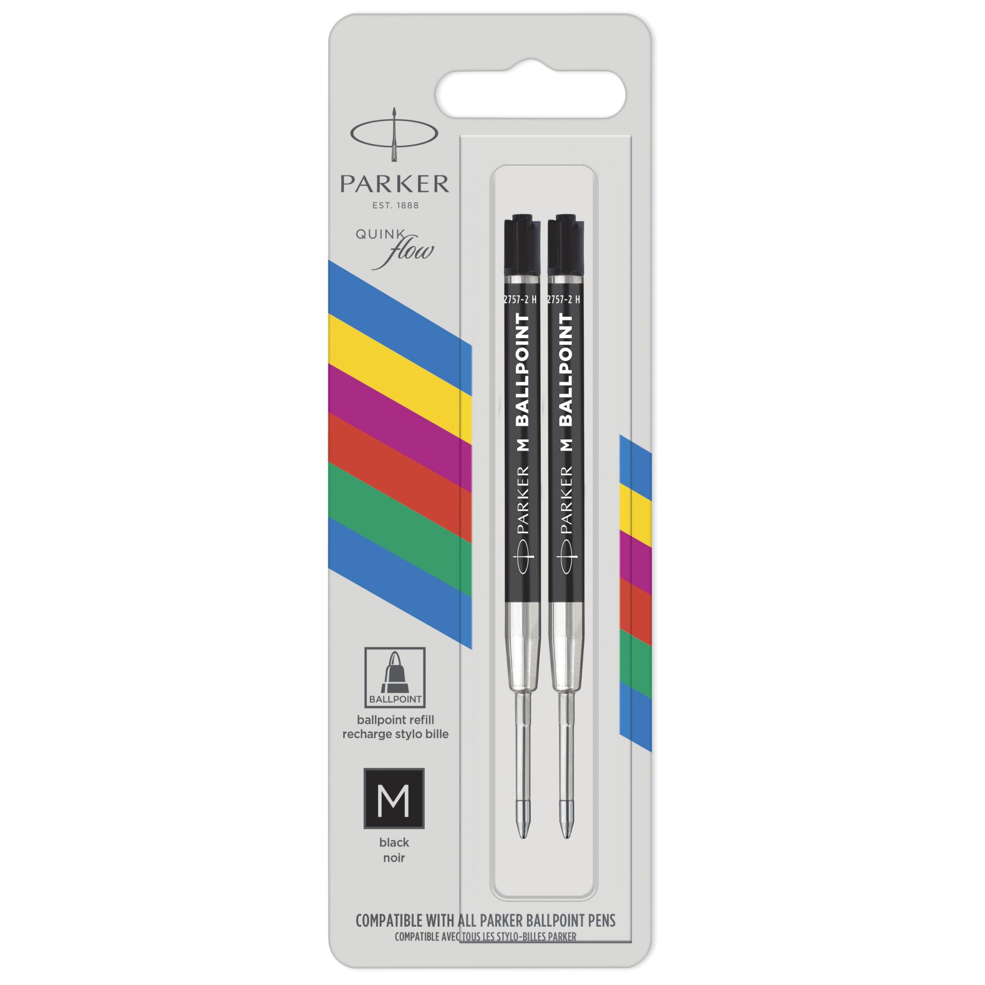 1x2 Parker Quinkflow Basic Ballpoint Pen Refill M black