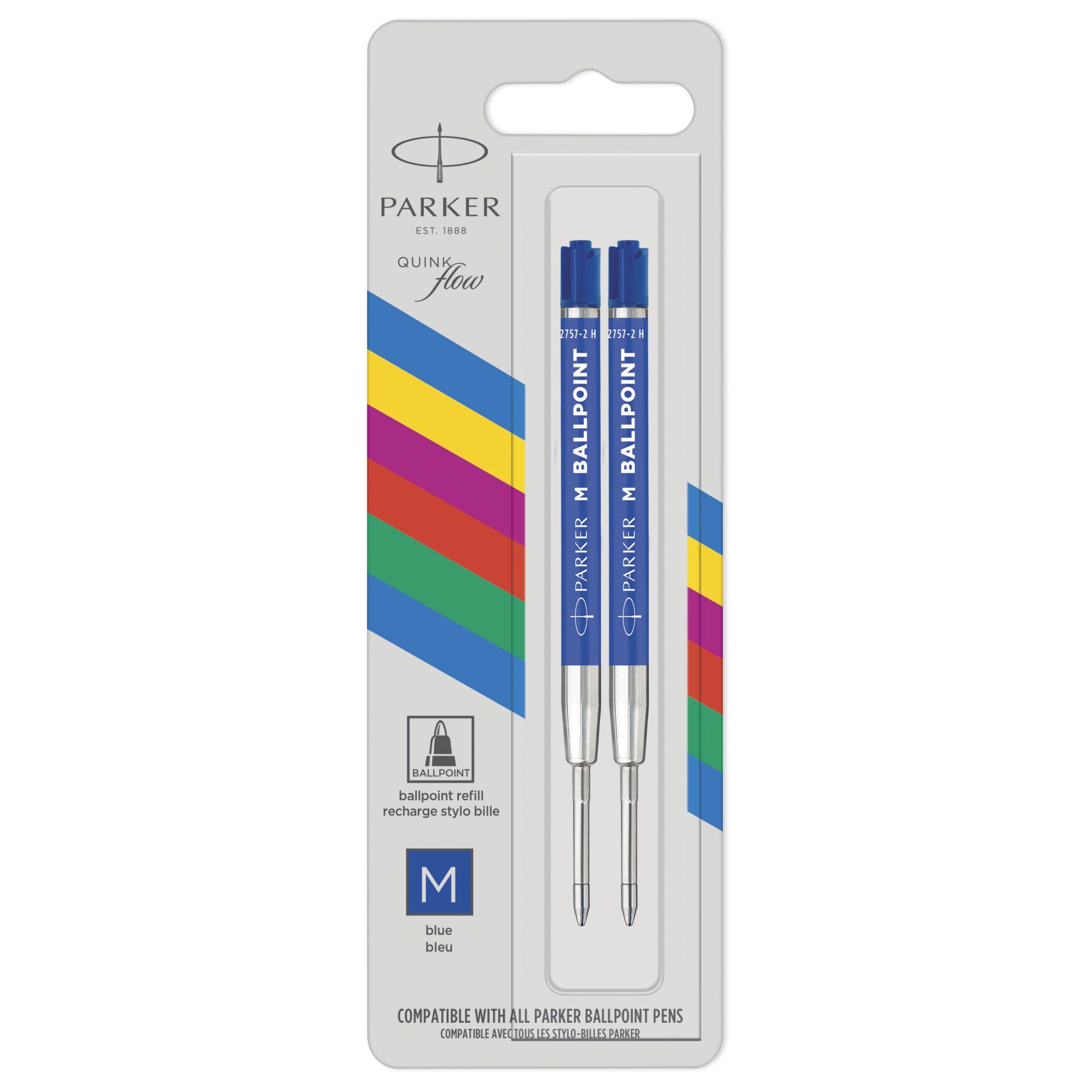 1x2 Parker Quinkflow Basic Ballpoint Pen Refill M blue