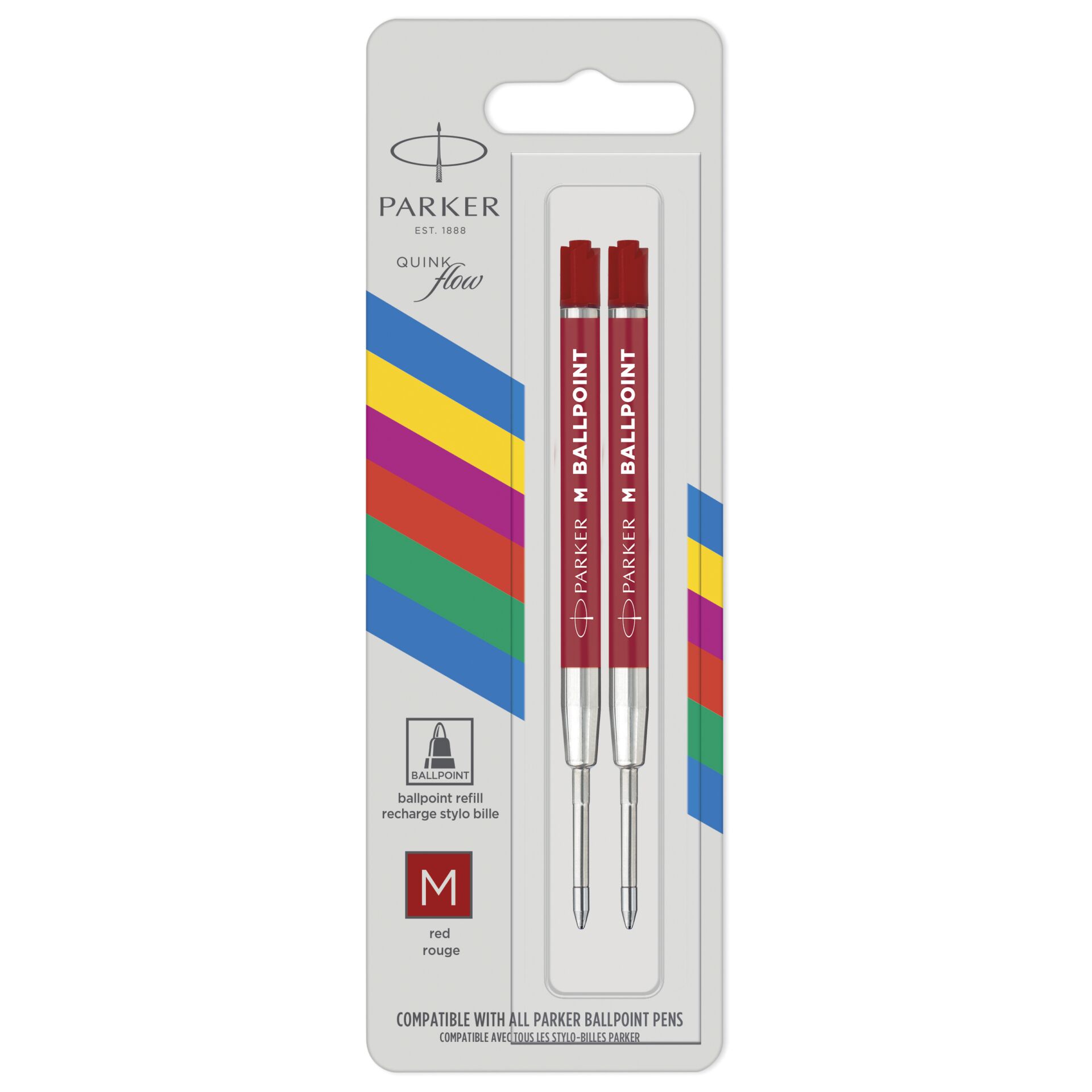 1x2 Parker Quinkflow Basic Ballpoint Pen Refill M red