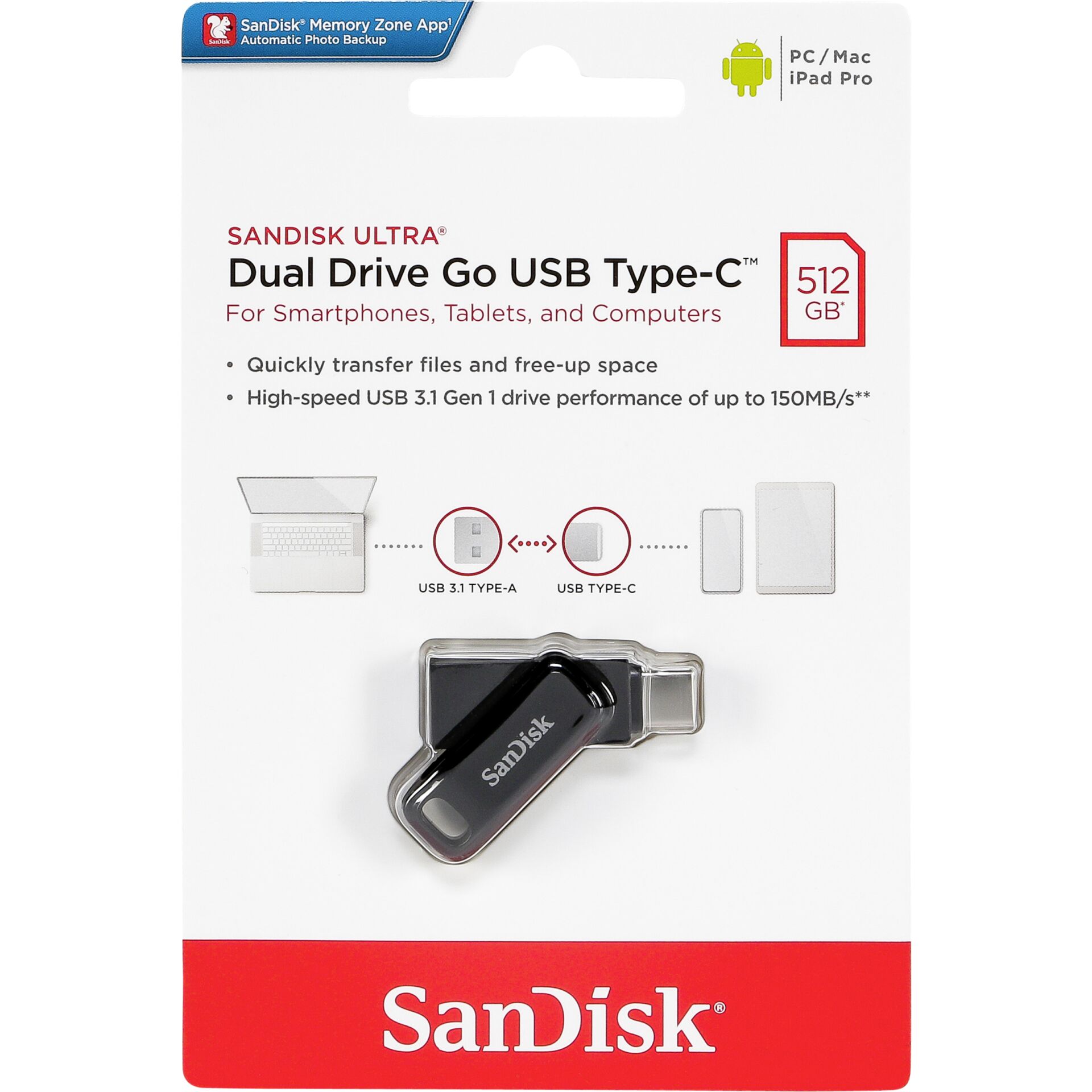 SanDisk Ultra Dual DriveGo 512GB USB Type C Flash SDDDC3-512