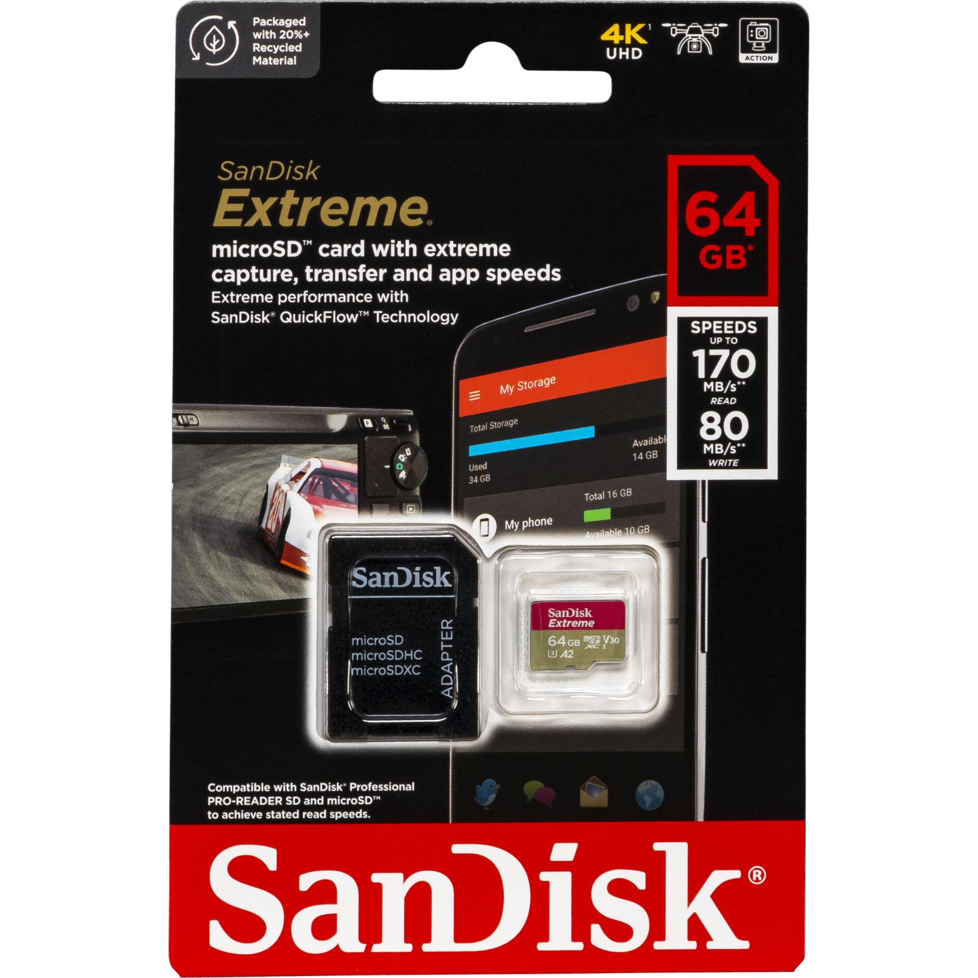 SanDisk microSDXC           64GB Extreme A2 C10 V30 UHS-I U3