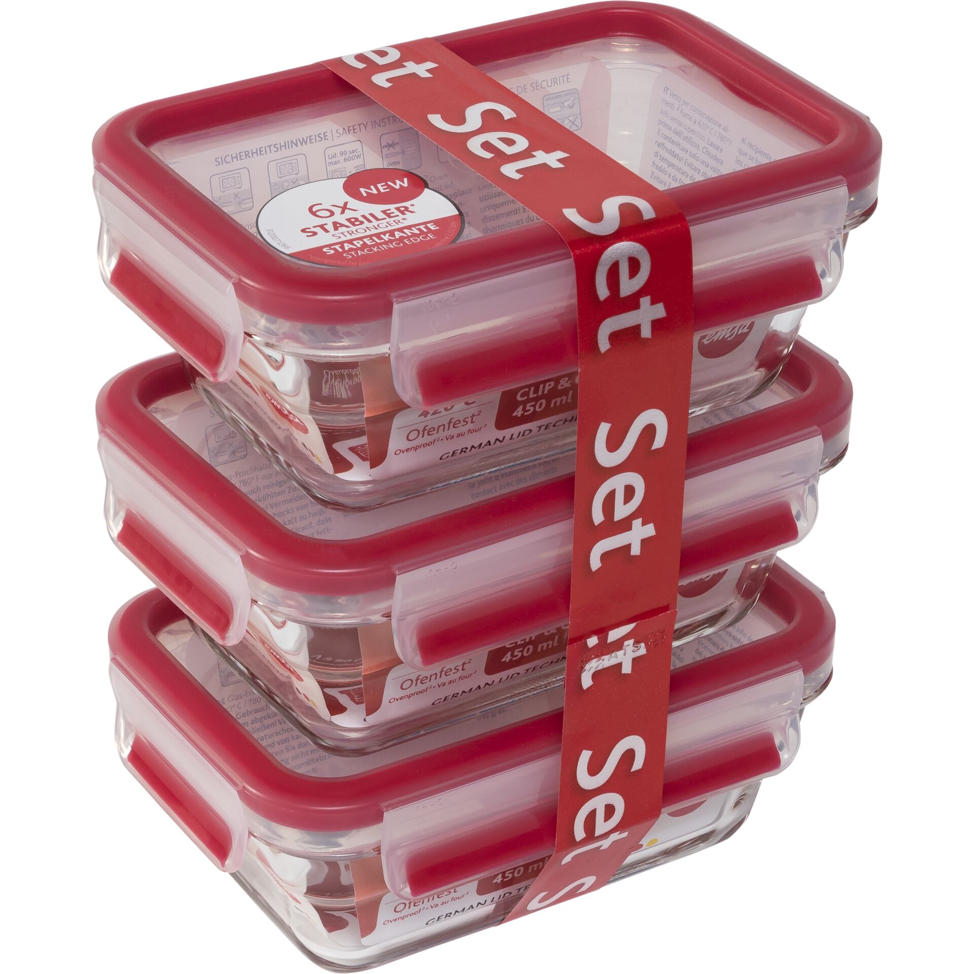 EMSA Clip&Close set  contenitori salvafreschezza in vetro 3p