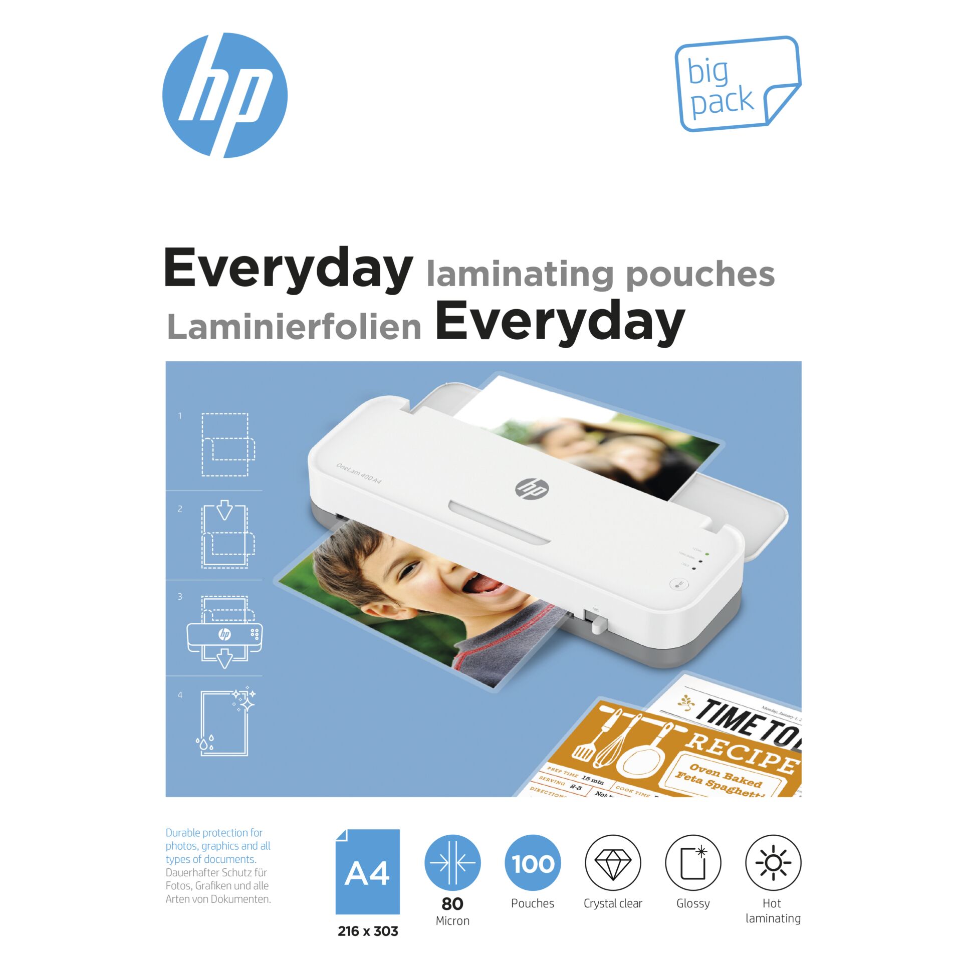 HP Everyday Laminierfolien A4 80 Micron, Big Pack 100 Stk.