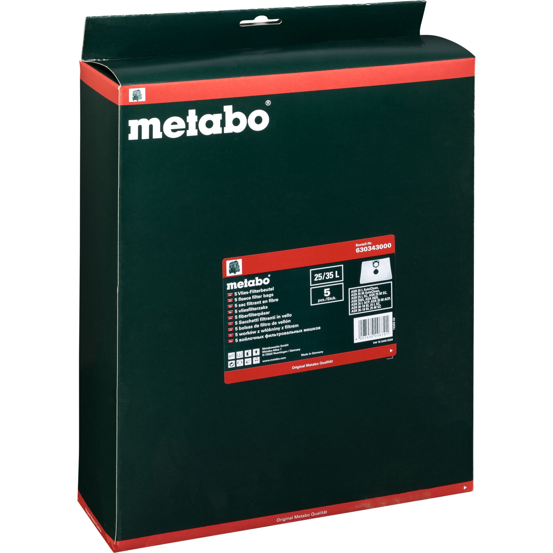Metabo 5 sacchetti filtro pile M  25-35l