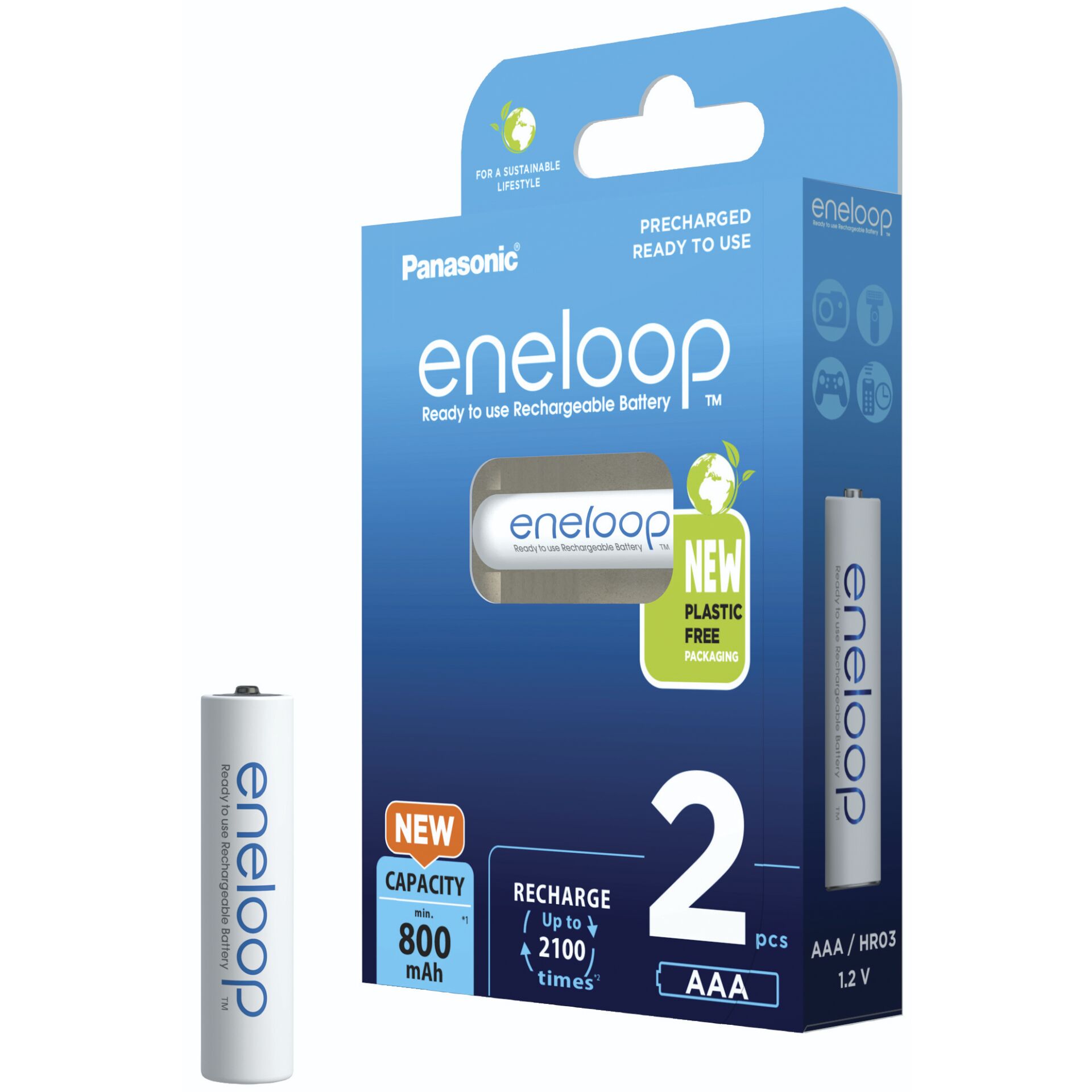 1x2 Panasonic Eneloop Micro AAA 800mAh Ni-MH        BK-4MCDE