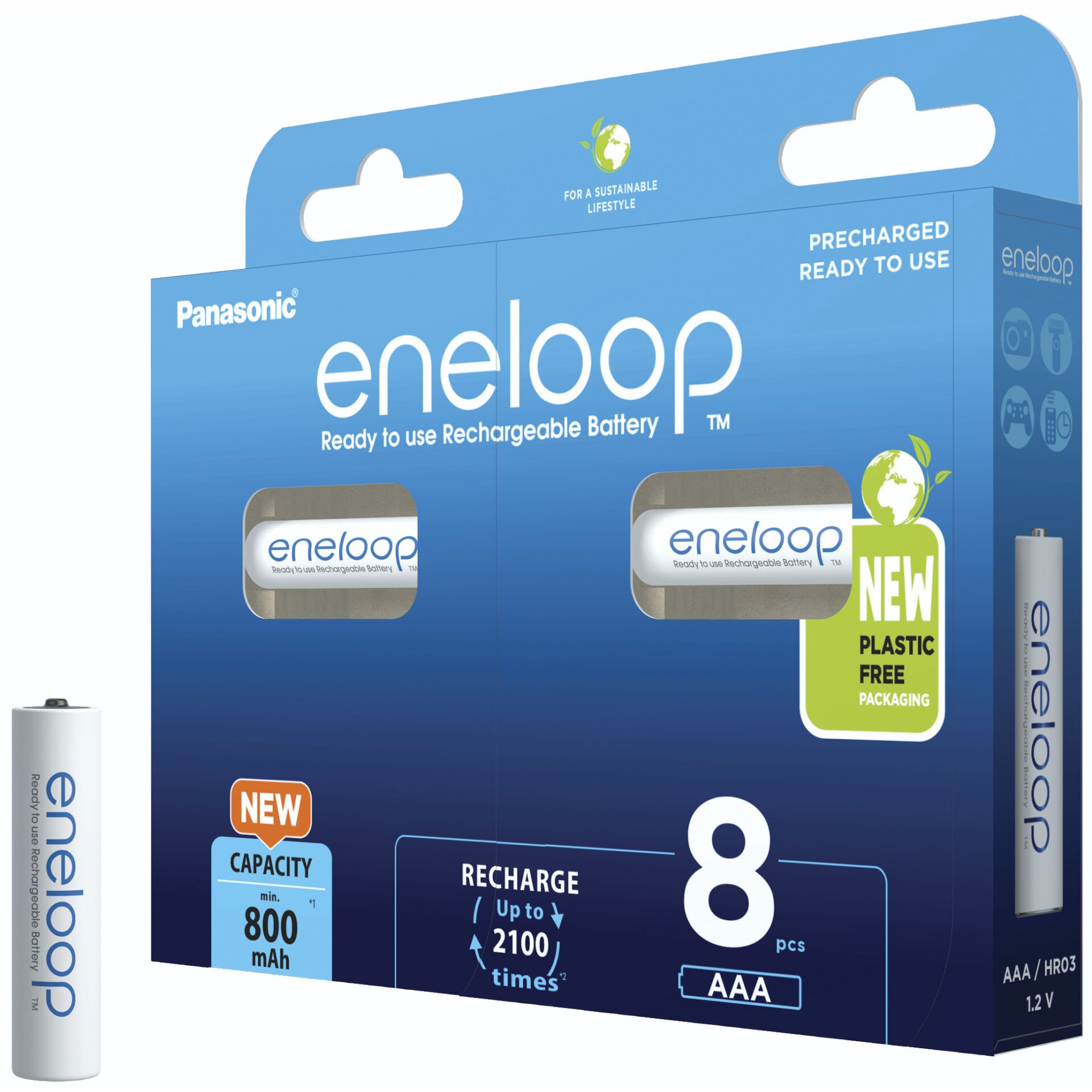 1x8 Panasonic Eneloop Micro AAA 800mAh Ni-MH        BK-4MCDE