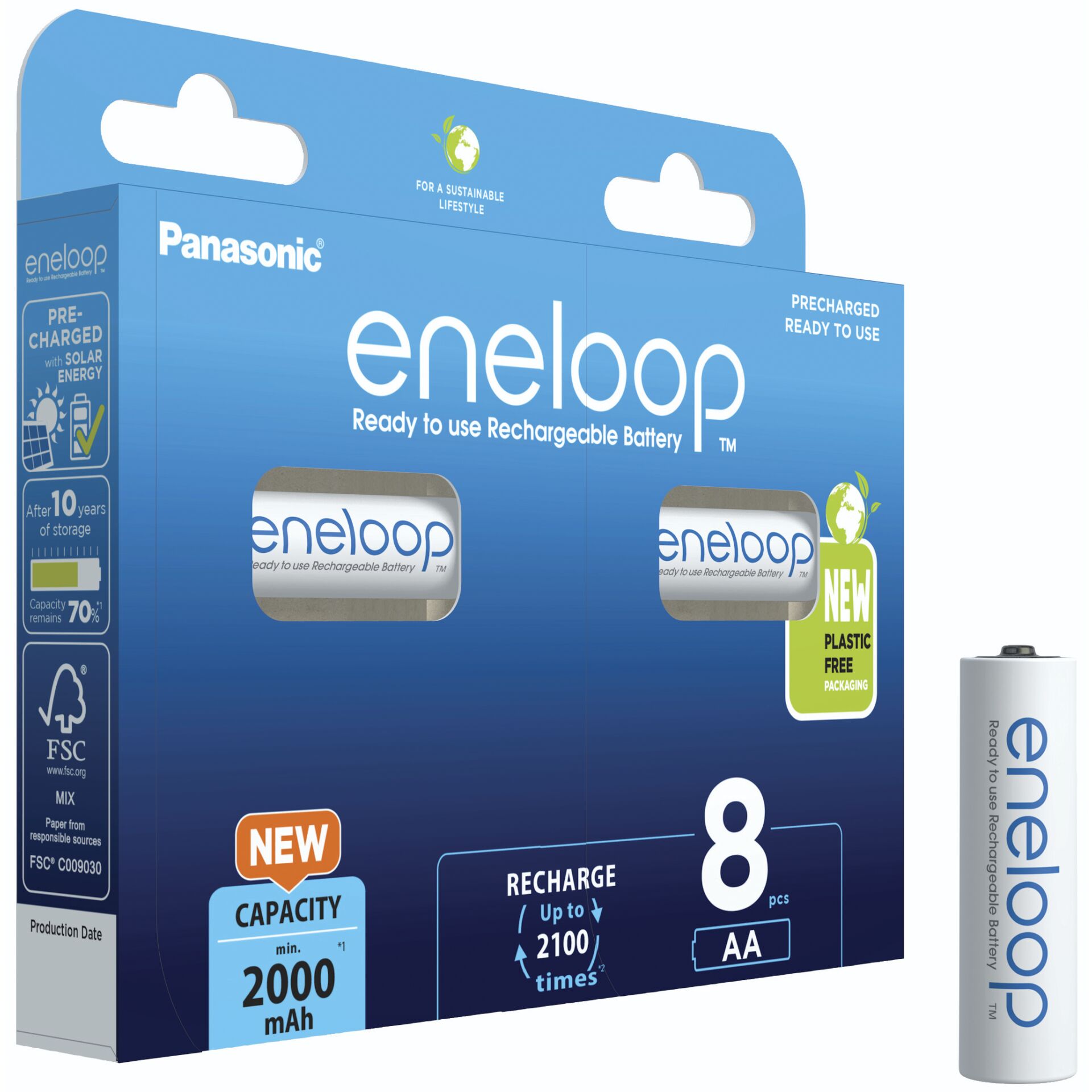 1x8 Panasonic Eneloop Mignon AA 2000mAh Ni-MH       BK-3MCDE