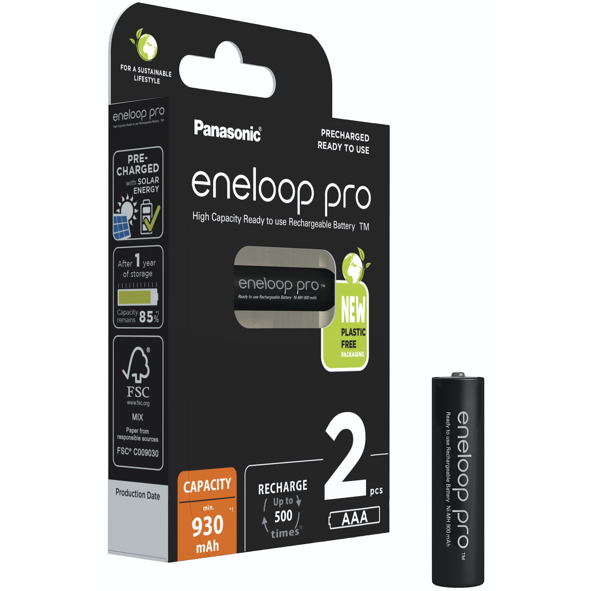 1x2 Panasonic Eneloop Pro Micro 930mAh AAA Ni-MH    BK-4HCDE