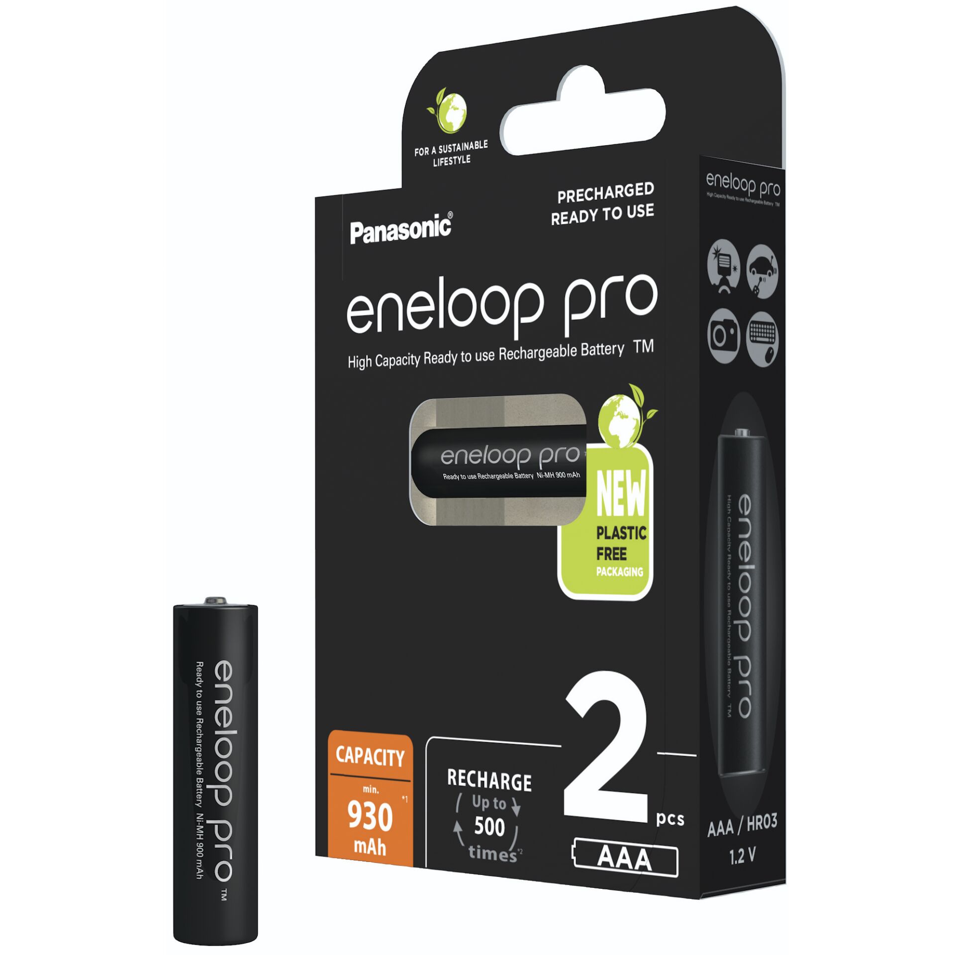 1x2 Panasonic Eneloop Pro Micro 930mAh AAA Ni-MH    BK-4HCDE