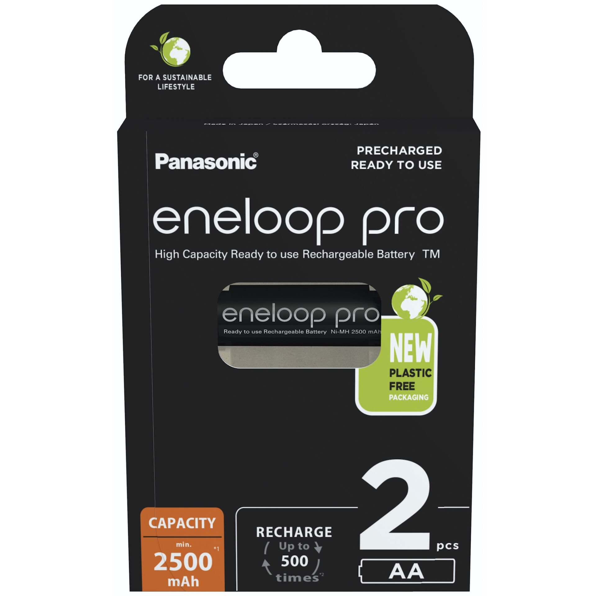 1x2 Panasonic Eneloop Pro Mignon 2500mAh AA Ni-MH    BK-3HCD