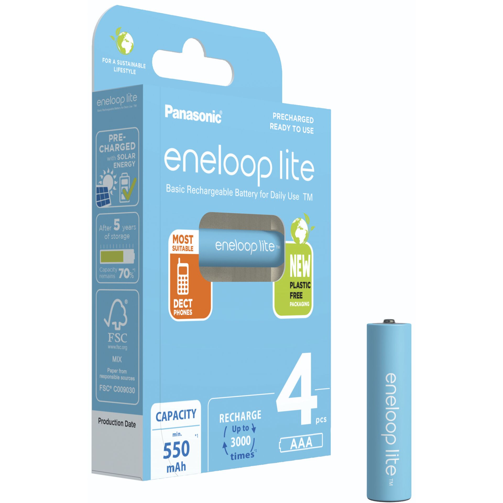 1x4 Panasonic Eneloop lite Micro 550mAh AAA Ni-MH    BK-4LCC