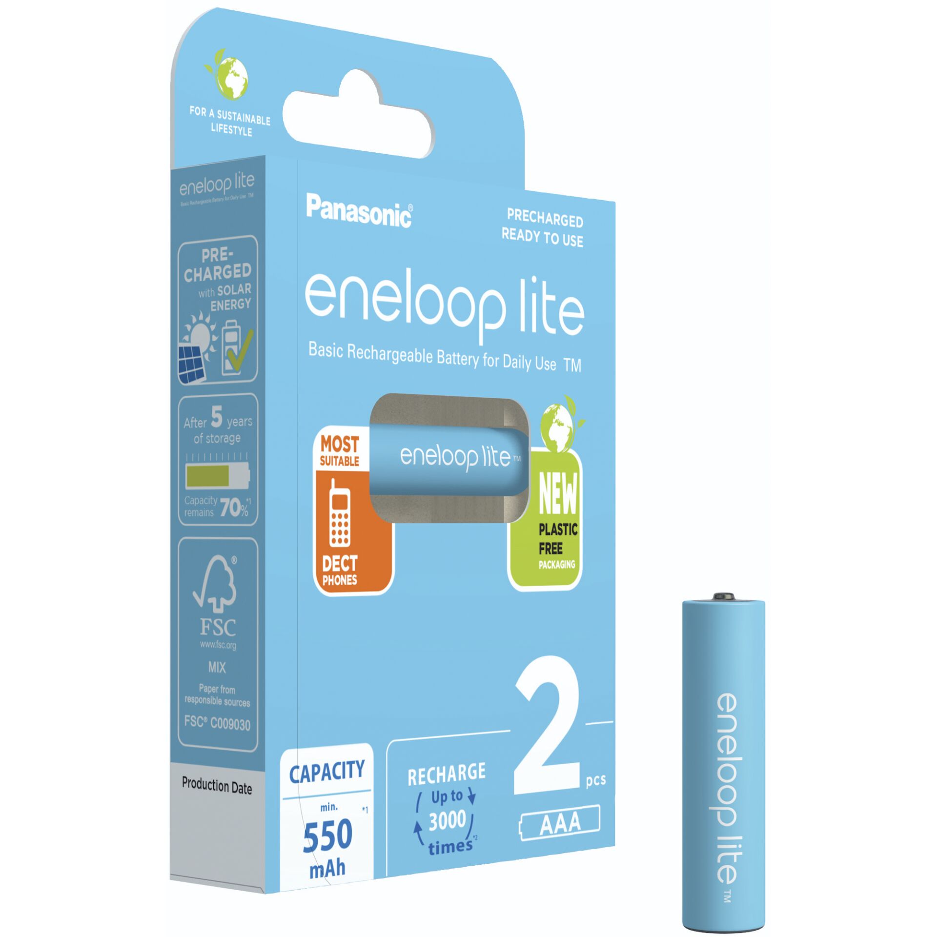 1x2 Panasonic Eneloop lite Micro 550mAh AAA Ni-MH    BK-4LCC