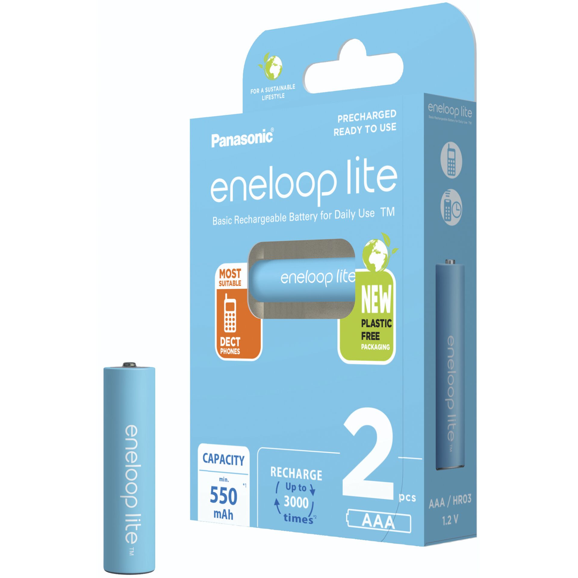 1x2 Panasonic Eneloop lite Micro 550mAh AAA Ni-MH    BK-4LCC