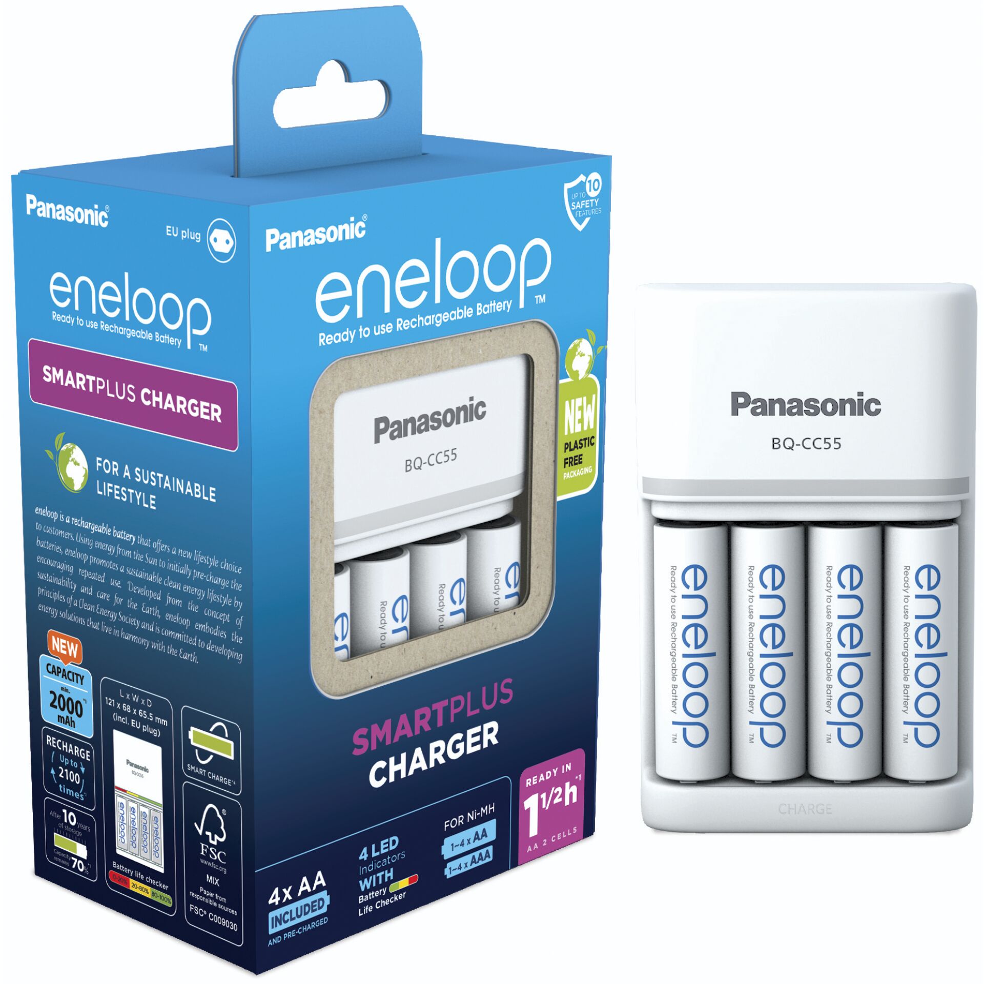 Panasonic Eneloop Smart Plus Cha BQ-CC55 inkl. 4xAA  K-KJ55M
