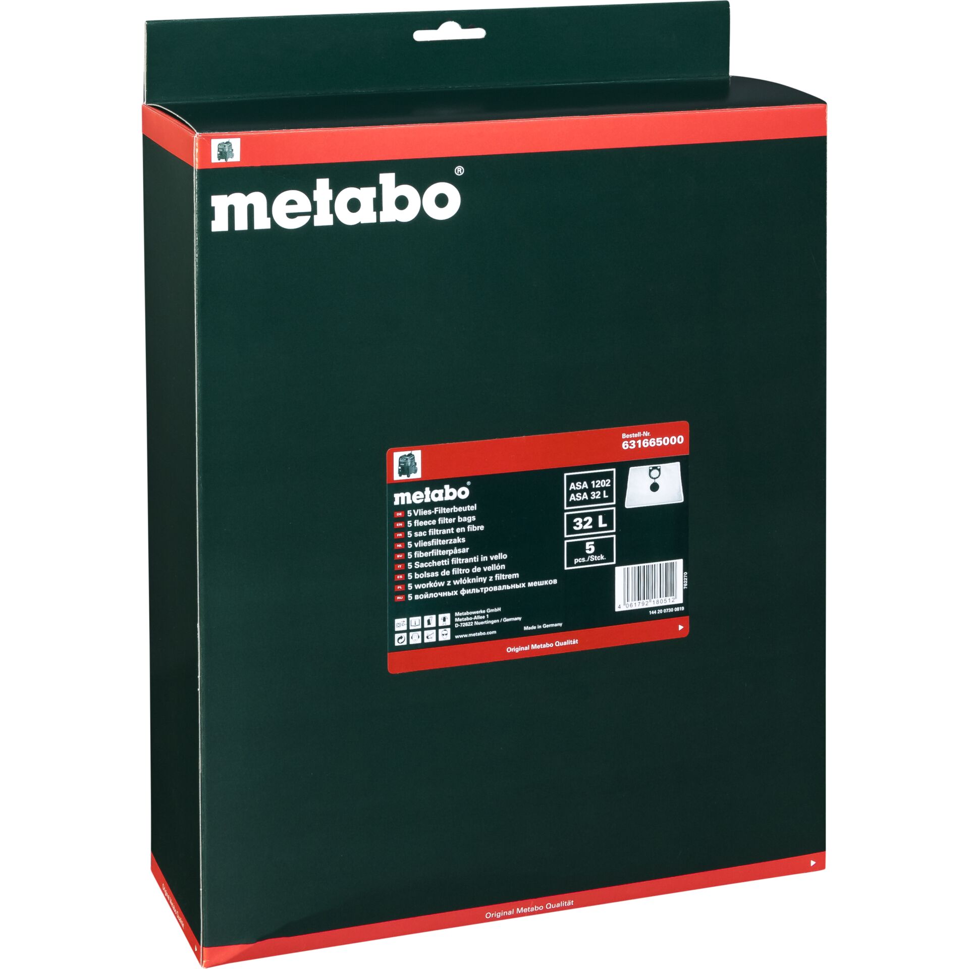 Metabo 5 sacchetti filtranti in tessuto non tessuto 32l