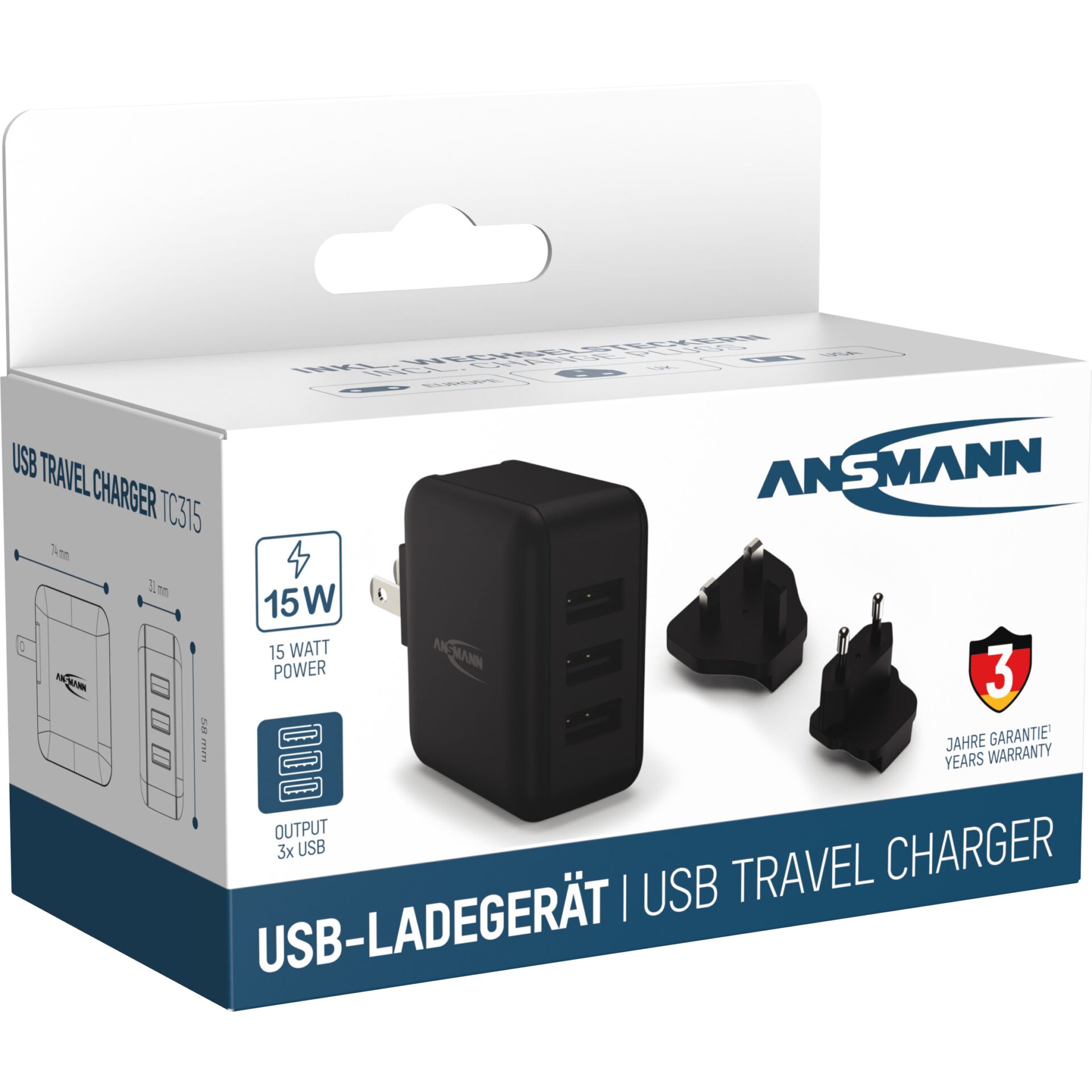 Ansmann Travel Charger TC315 2 USB-Ports 15W        1001-013