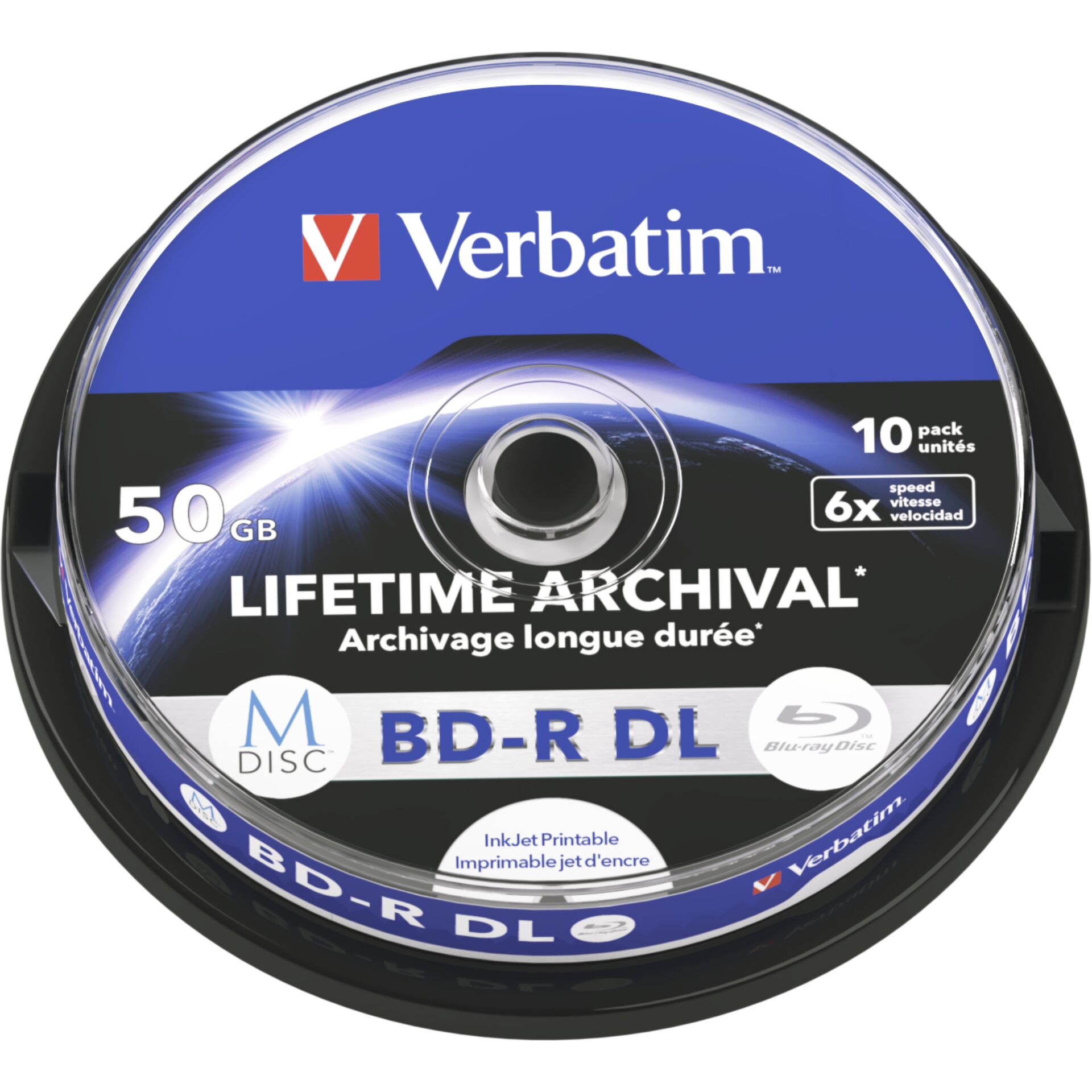 1x10 Verbatim M-Disc BD-R BluRay 50GB 6x Speed Cakebox print