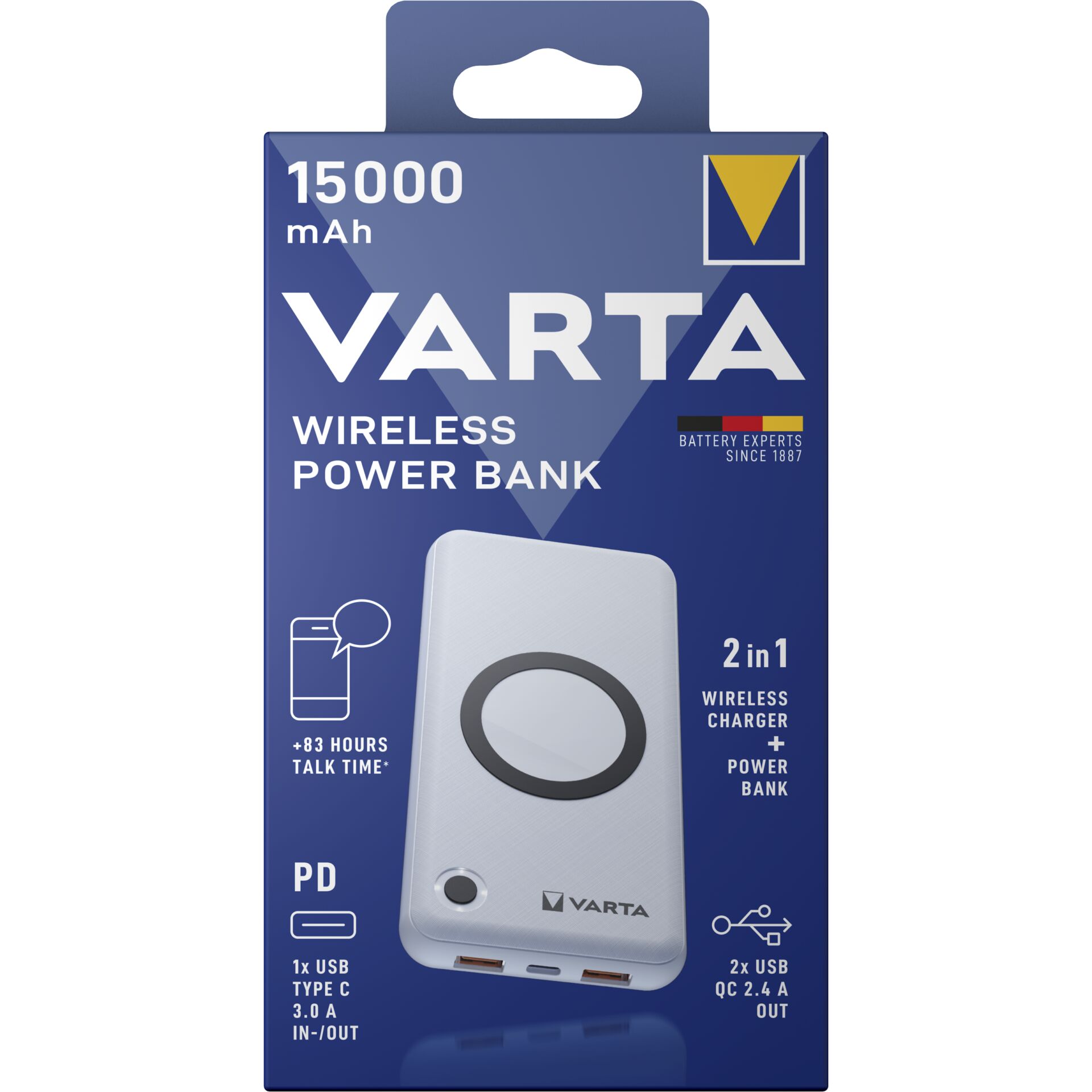 Varta Wireless Power Bank 15000 Ladekabel USB-C 10W   Type 5