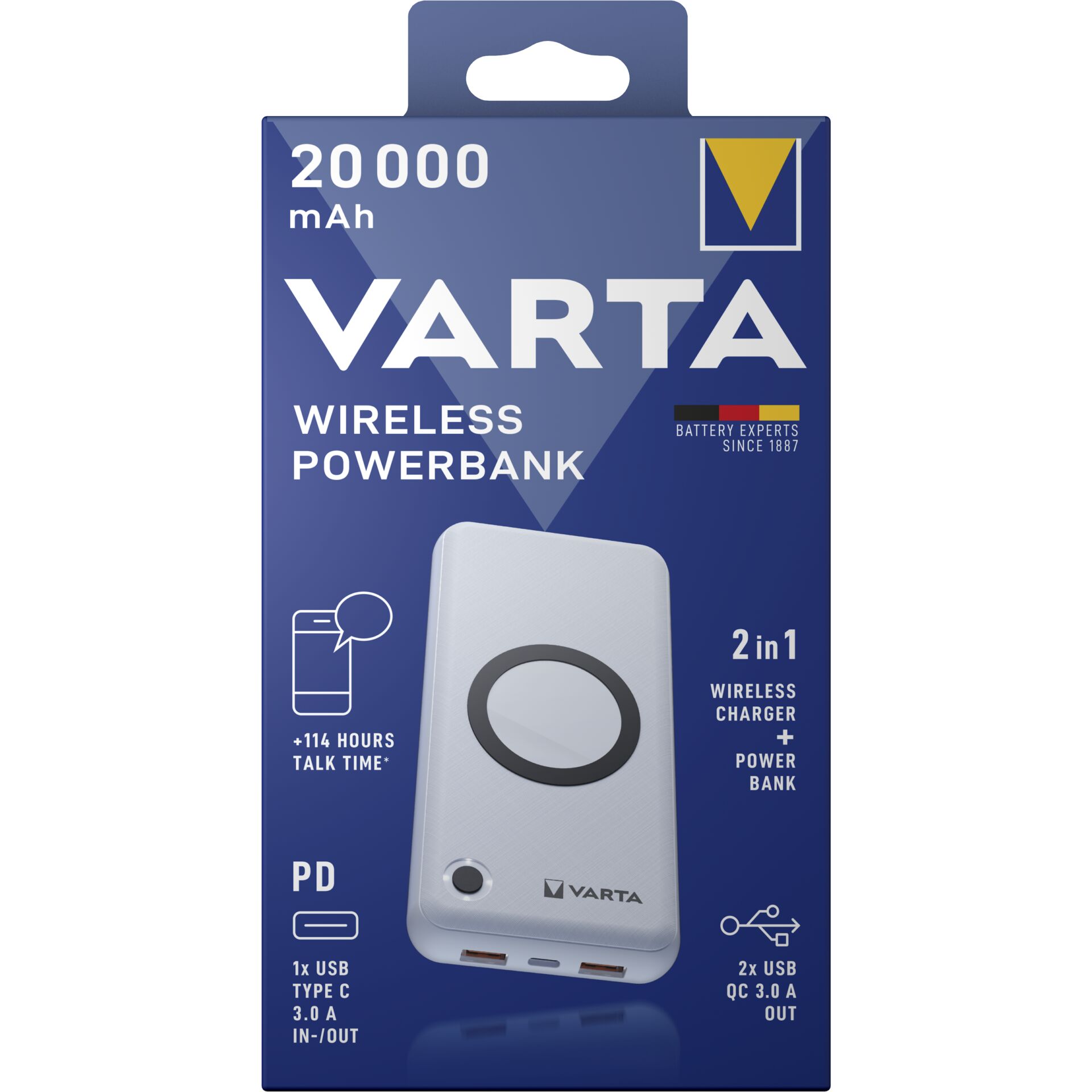 Varta Wireless Power Bank 20000 Ladekabel USB-C 10W   Type 5
