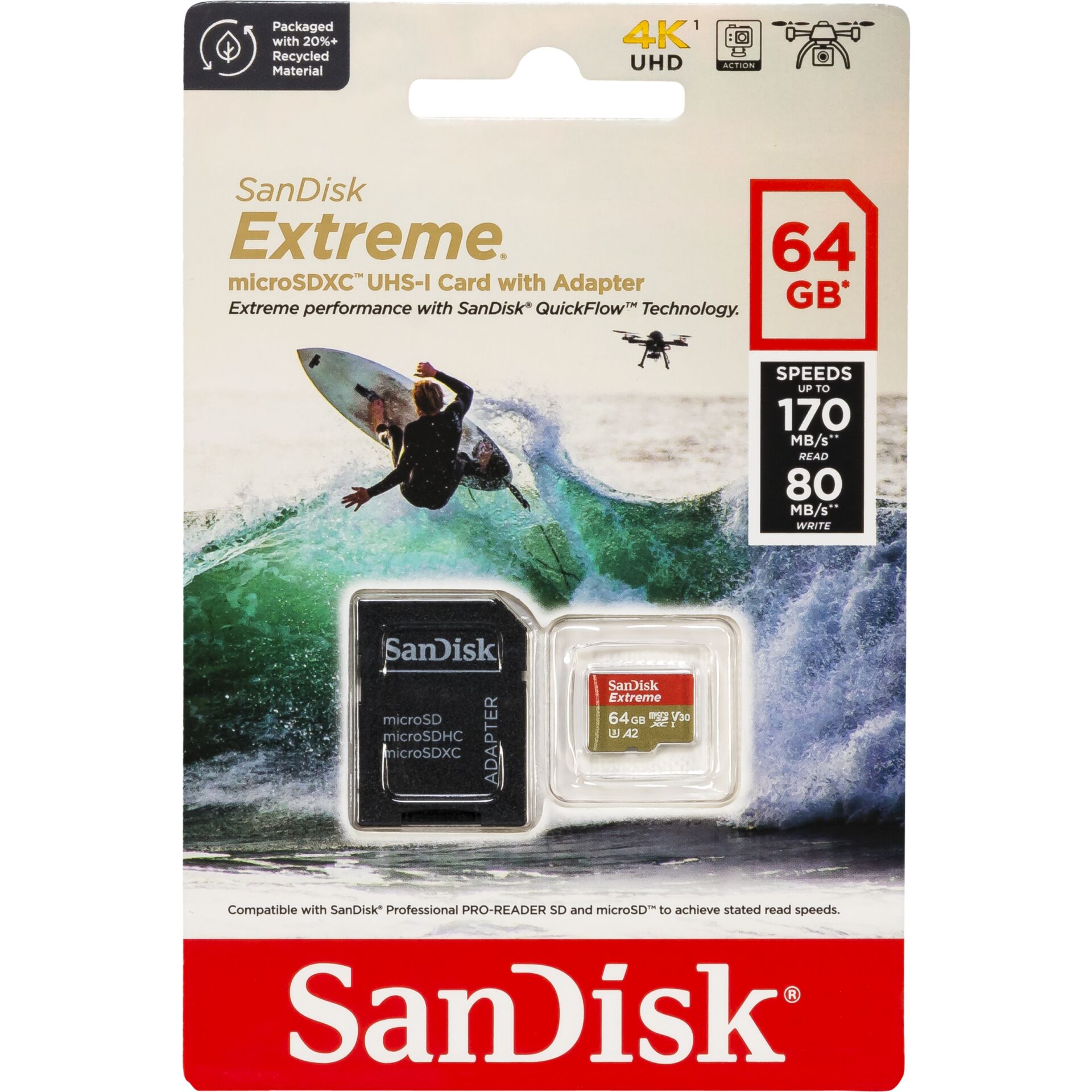 SanDisk microSDXC           64GB Extreme A2 C10 V30 UHS-I U3