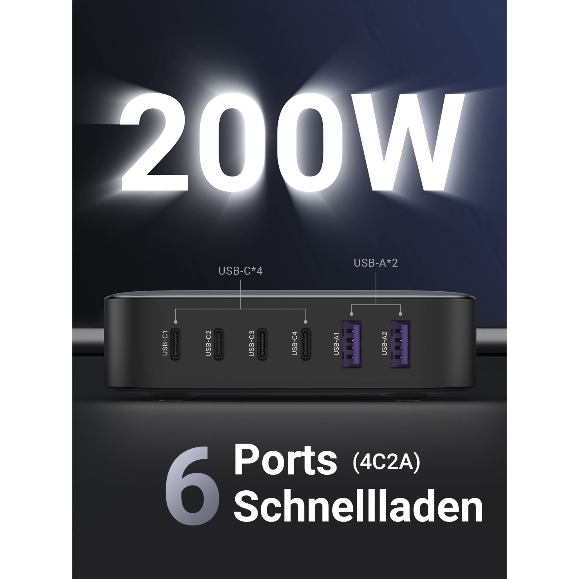 UGREEN 2USB-A+4USB-C 200W Desktop Fast caricabatt.