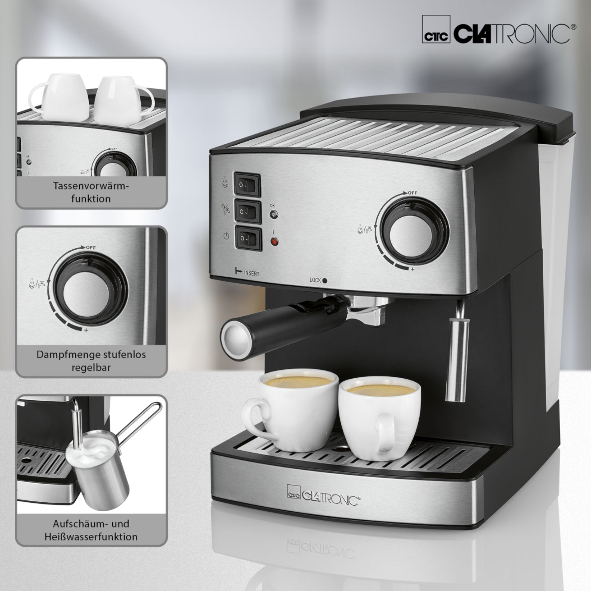 Clatronic ES 3643 schwarz-inox Espressoautomat 15 Bar