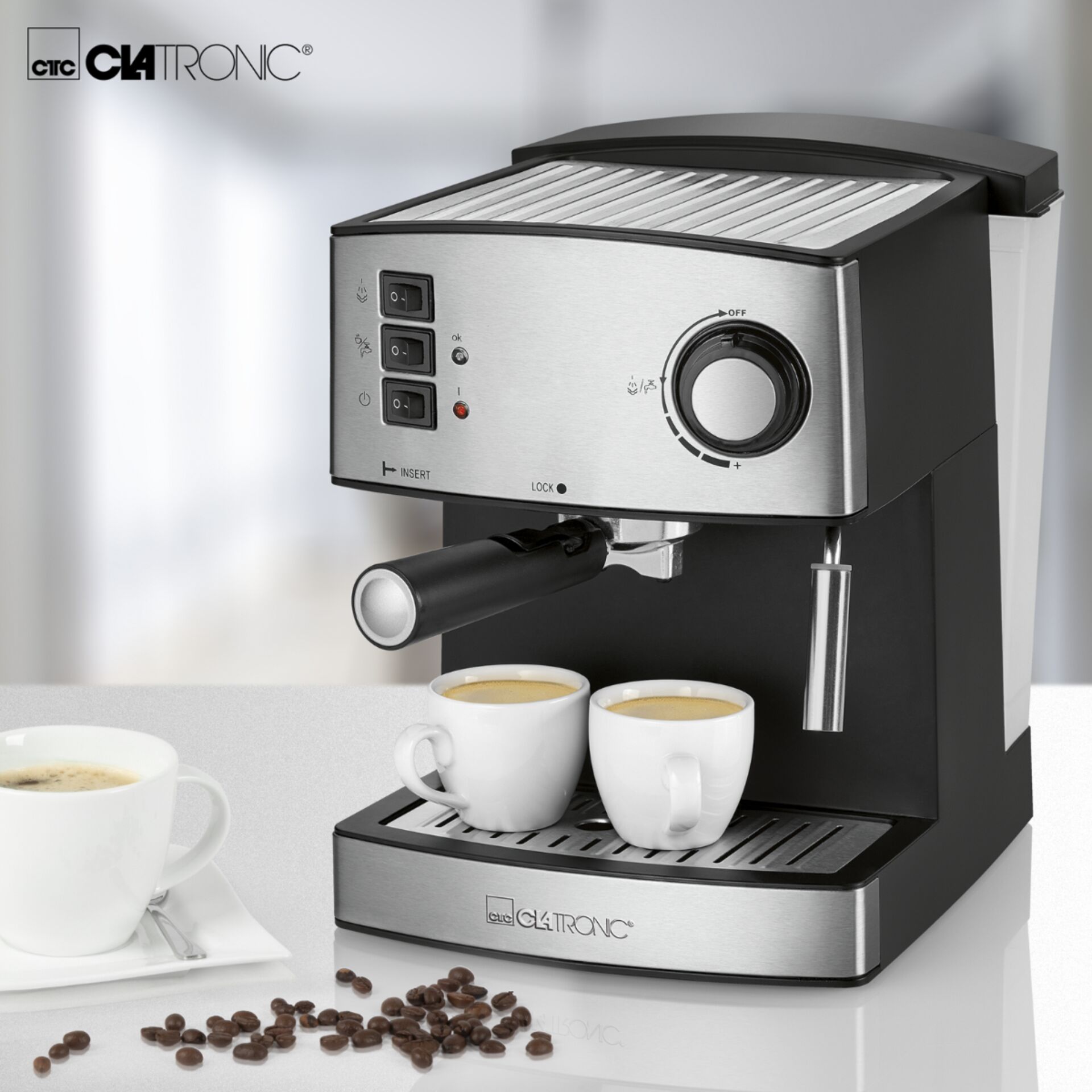 Clatronic ES 3643 schwarz-inox Espressoautomat 15 Bar