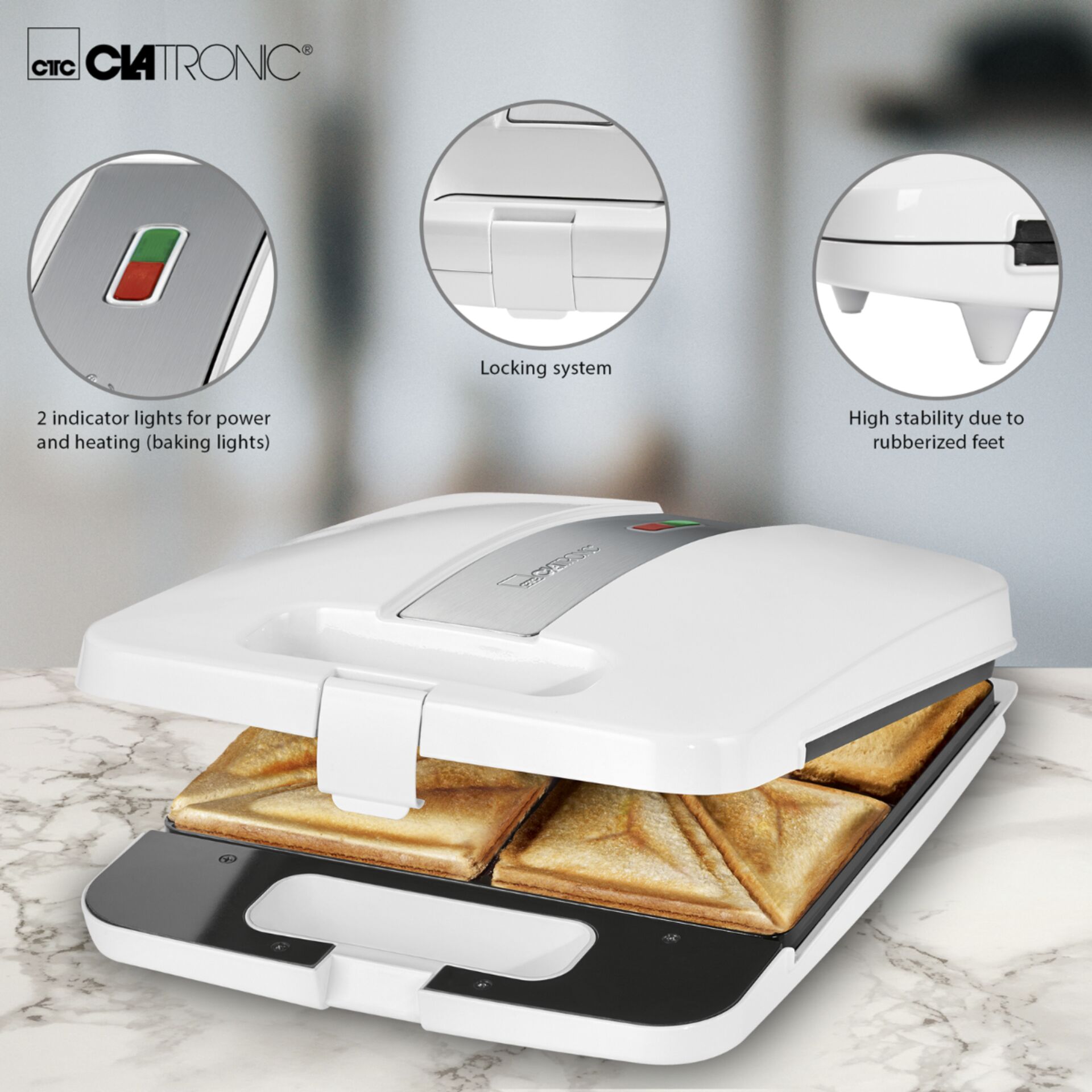 Clatronic ST 3629 bianco piastra da sandwich per 4 sandw.