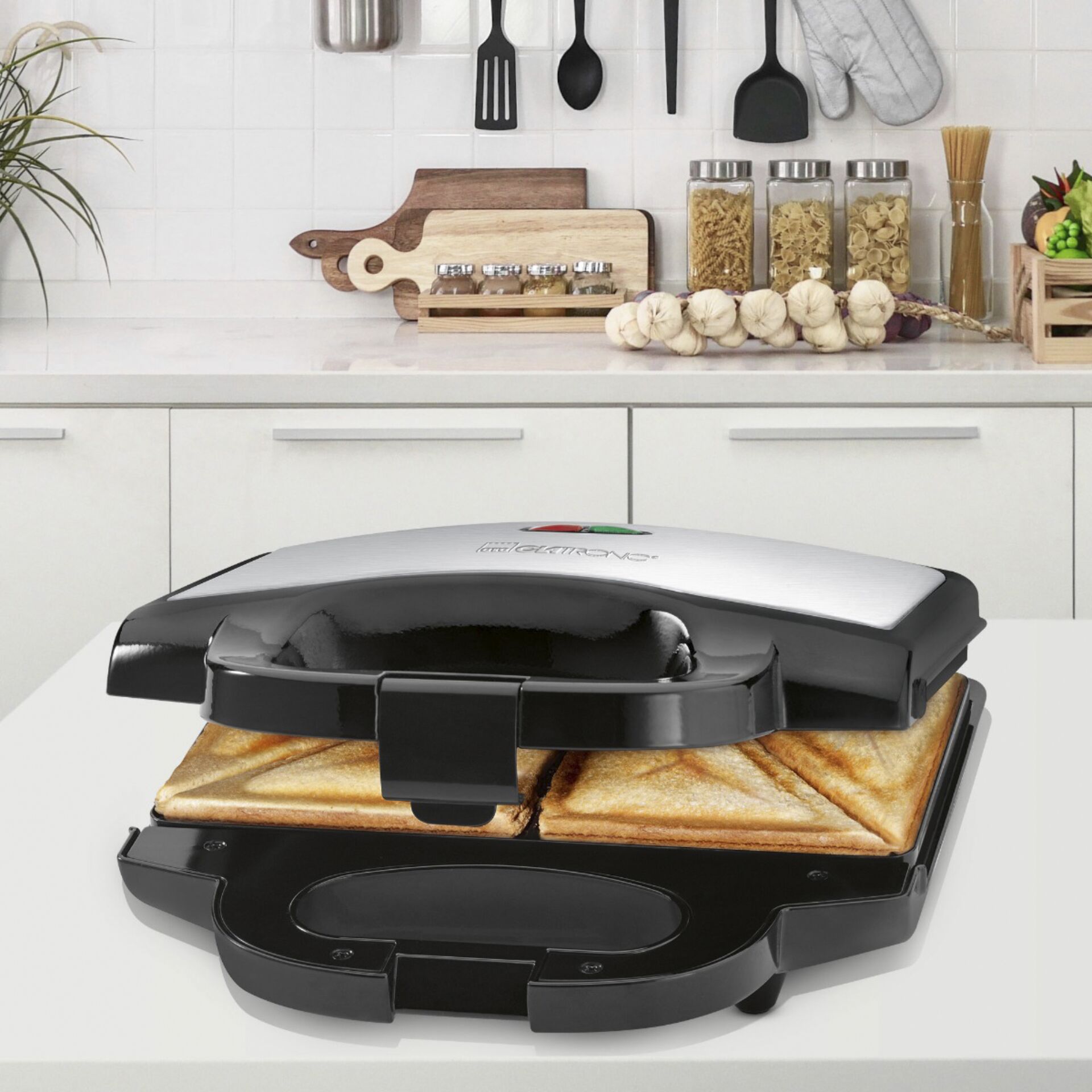Clatronic ST 3778 nero-inox piastra da sandwich per 2 sandw.