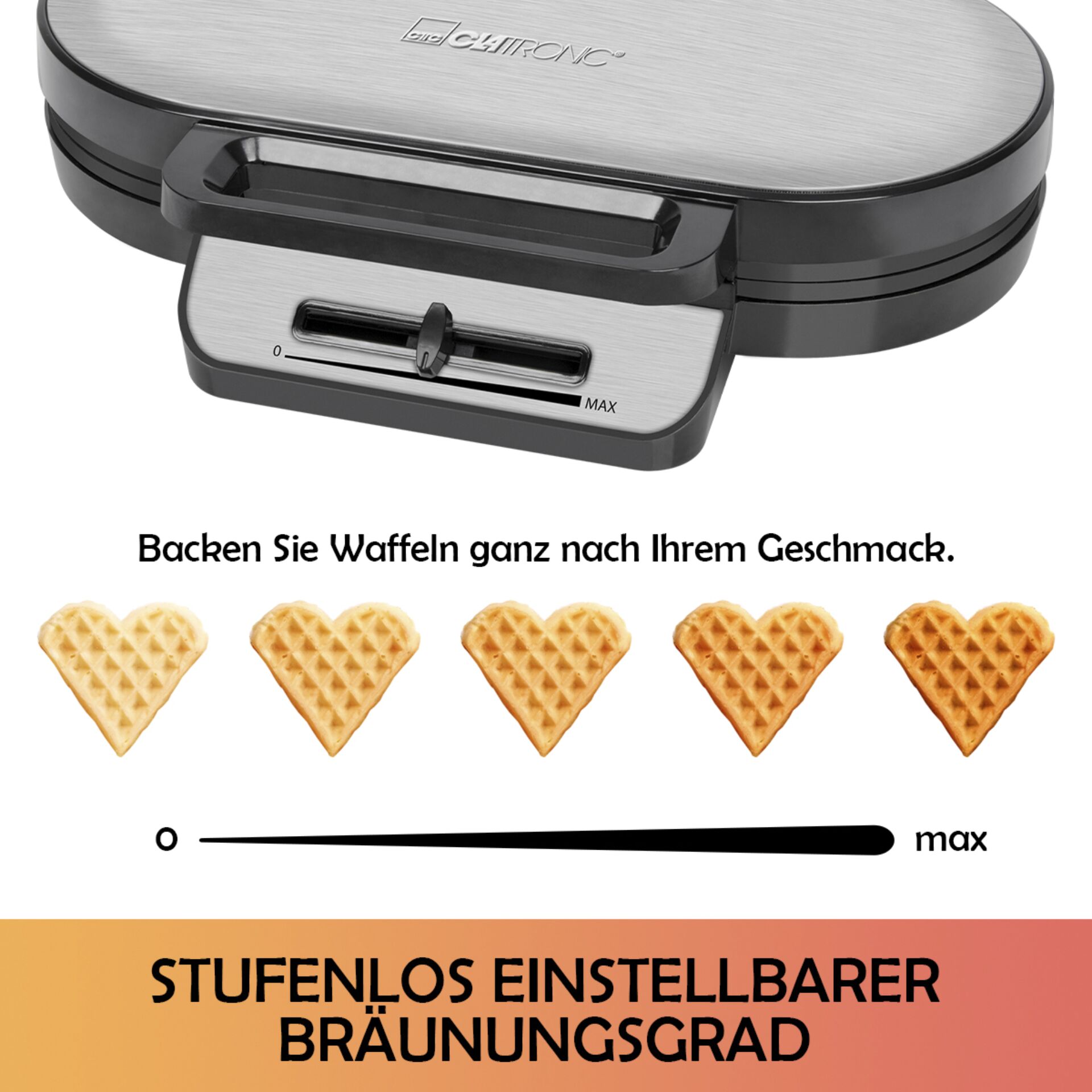 Clatronic WA 3745 schwarz-inox Doppel-Herzchenwaffelautomat