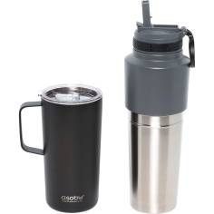 Asobu Twin Pack bottiglia con tazza, nero, 0.9 L + 0.6 L 2
