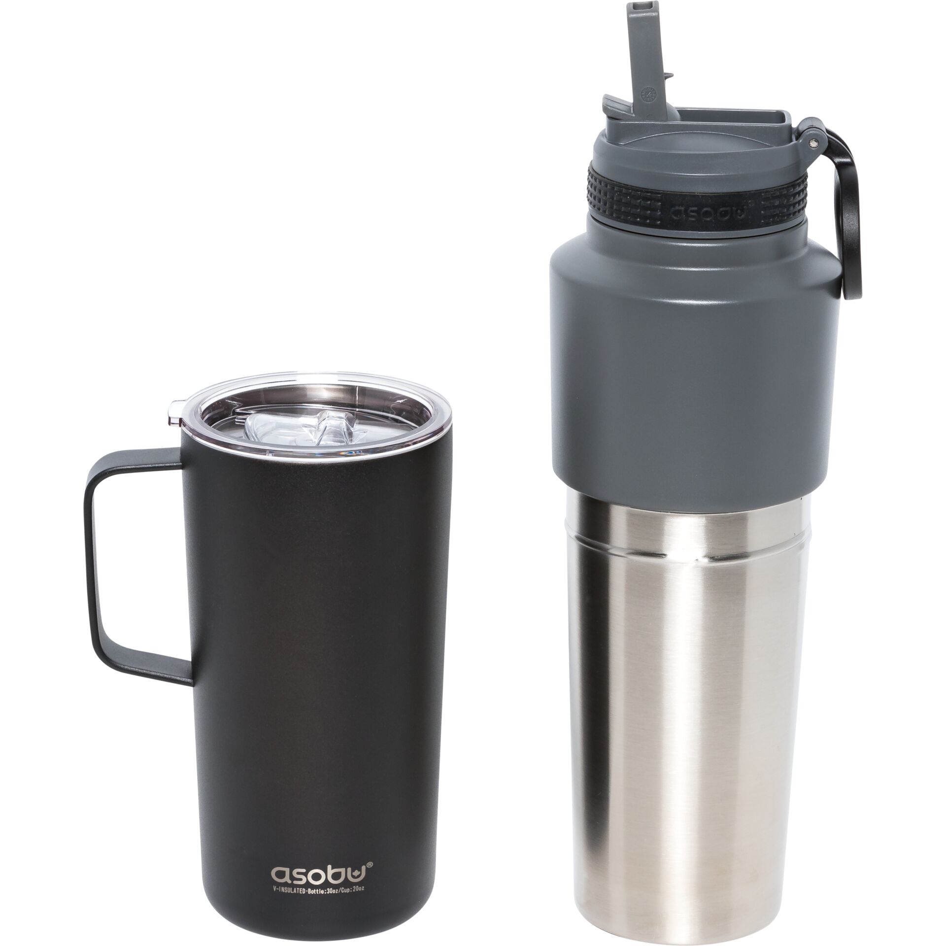 Asobu Twin Pack bottiglia con tazza, nero, 0.9 L + 0.6 L