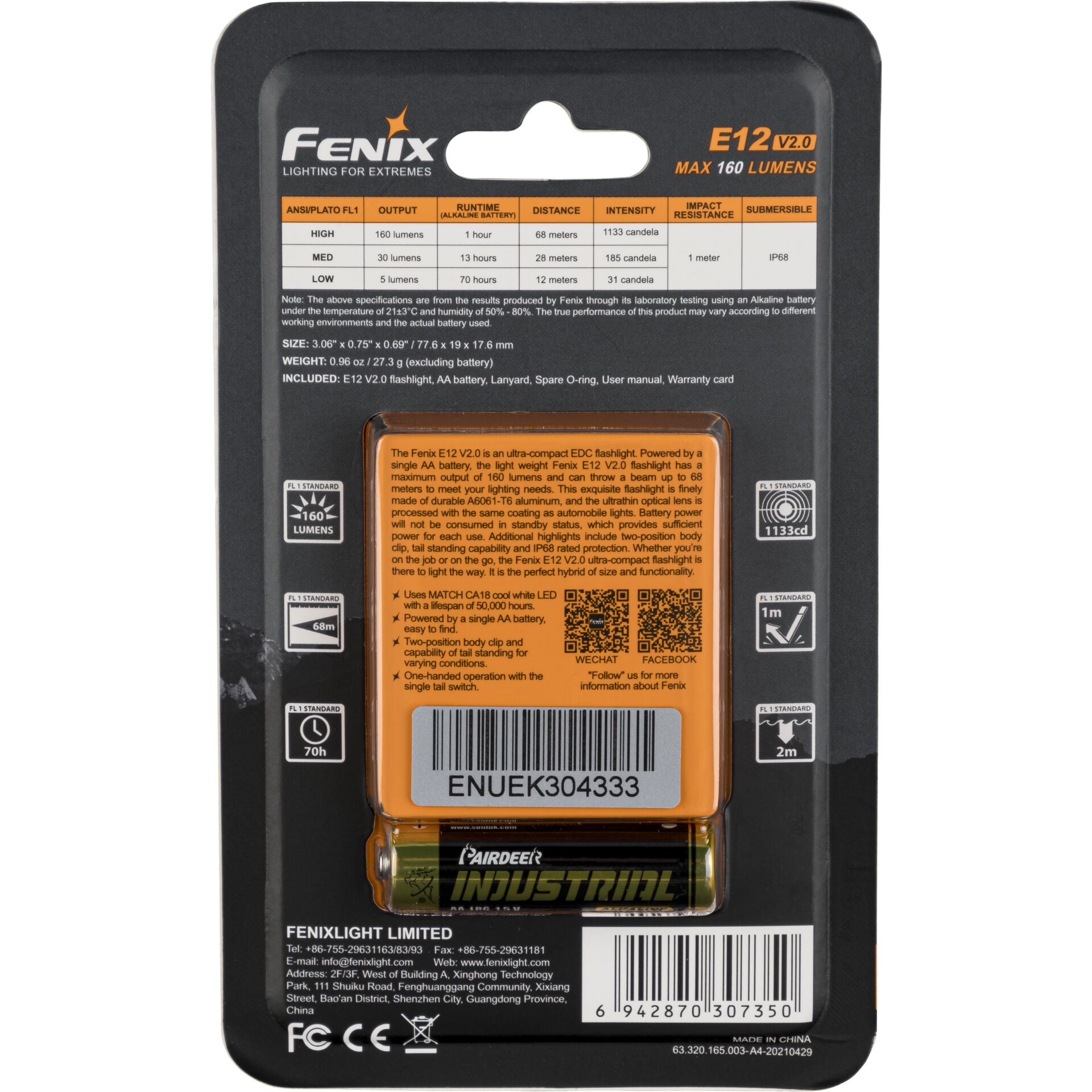 Fenix E12 V2.0 160 lm Torcia elettrica